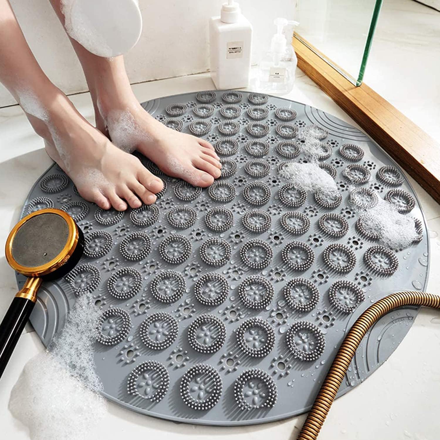 Non Slip Bath Mat, Suction Cup AntiSlip Shower Mat, Drainage Hole