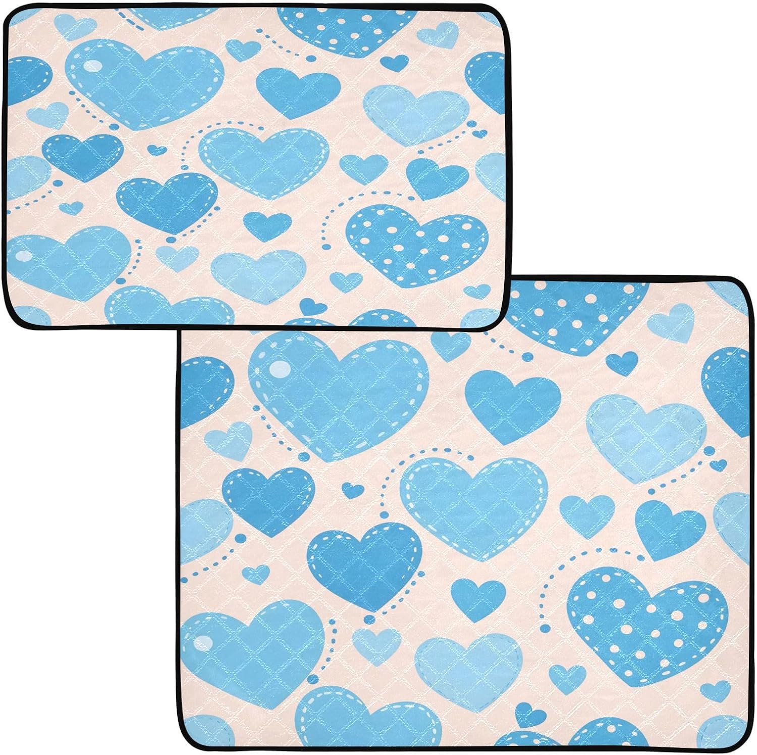 Washable Pee Pads for Pets Blue Heart Pattern Reusable Cats and Dogs Mats
