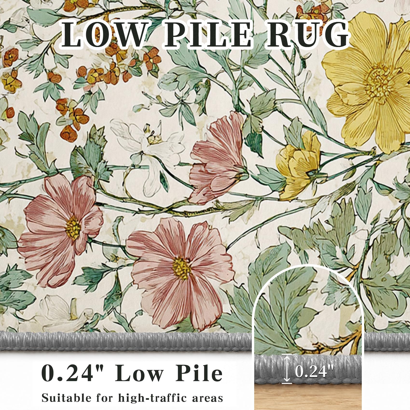 Générique Tapis Salon Floral Vintage 140x200 Grand Tapis Fleurie Botanique