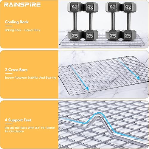 Miniatura 4 de Rainspire Rejilla de enfriamiento de acero inoxidable, estantes de enfriamiento resistentes para cocinar y hornear, estante de alambre apto