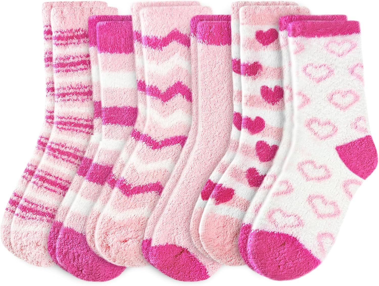 6 Pairs Womens Fuzzy Socks,Soft Warm Fluffy Slipper Socks,Pink Thick Sleep Socks for Adult,Valentine's Gifts,Winter
