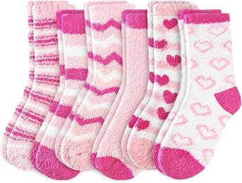 Xuyyicao 6 Pairs Womens Fuzzy Socks,Soft Warm Fluffy Slipper Socks,Pink Thick Sleep Socks for Adult,Valentines Gifts,Winter