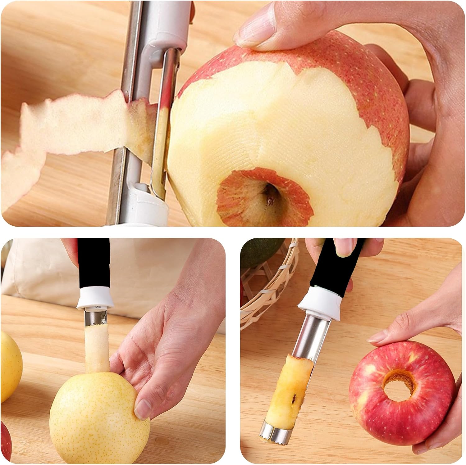 8 In Apple Corer,Apple Peeler And Corer Tool,Stainless Steel Kitchen Core Removal Tool,Fruit Core Remover, Apple, Pear, Bell Pepper(Black)