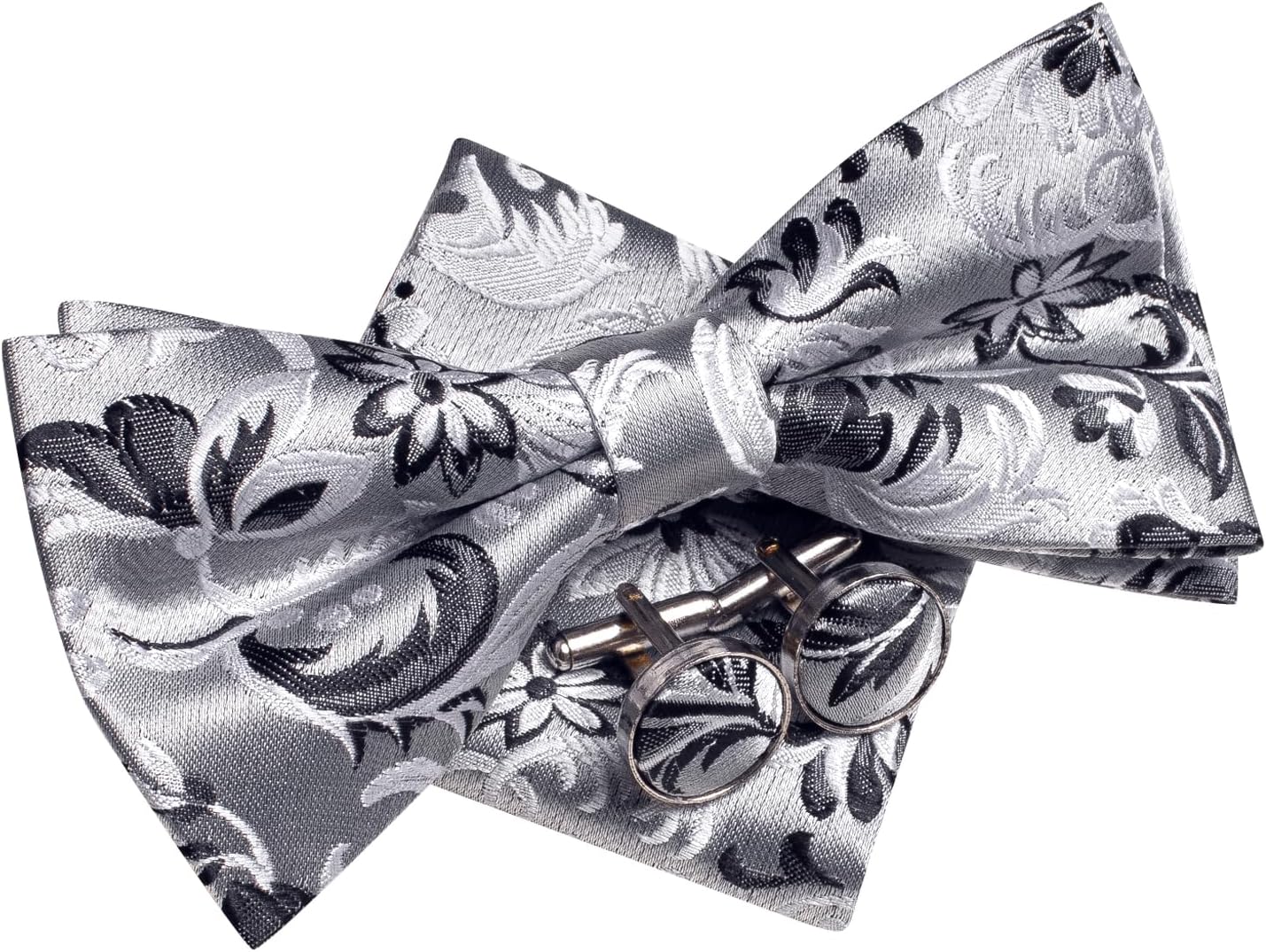 Hi-Tie Bow Ties for Men Pre-Tied Pocket Square with Cufflinks Mens Bowtie Sets for Wedding Formal Party - Image 5