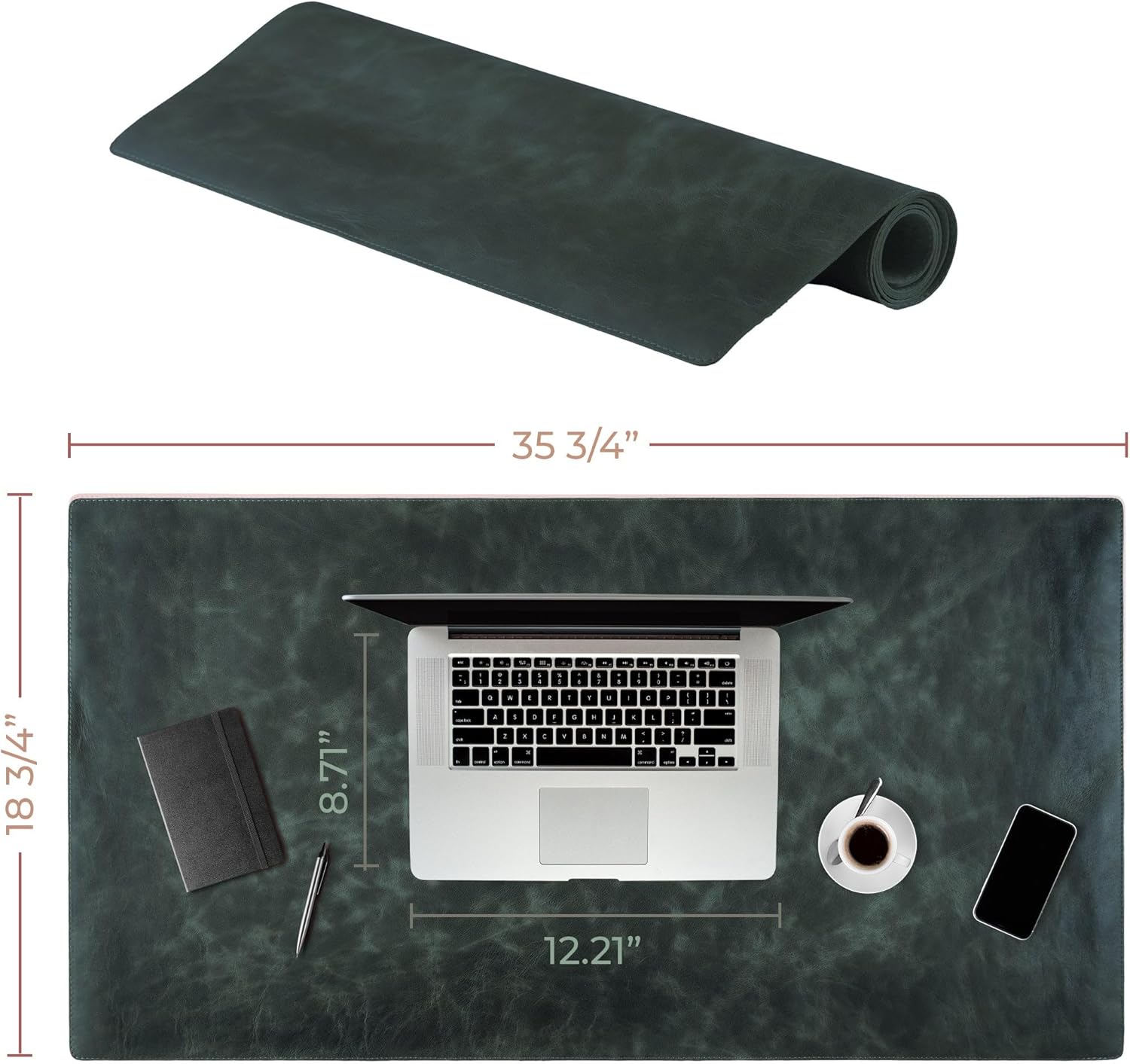 Calfskin Leather Desk Pad – Executive Office Desk Mat with Non-Slip Bottom – Smooth Surface for Mouse & Keyboard – Large Desk Protector 18 3/4" x 35 3/4" – Real Leather Desk Blotter
