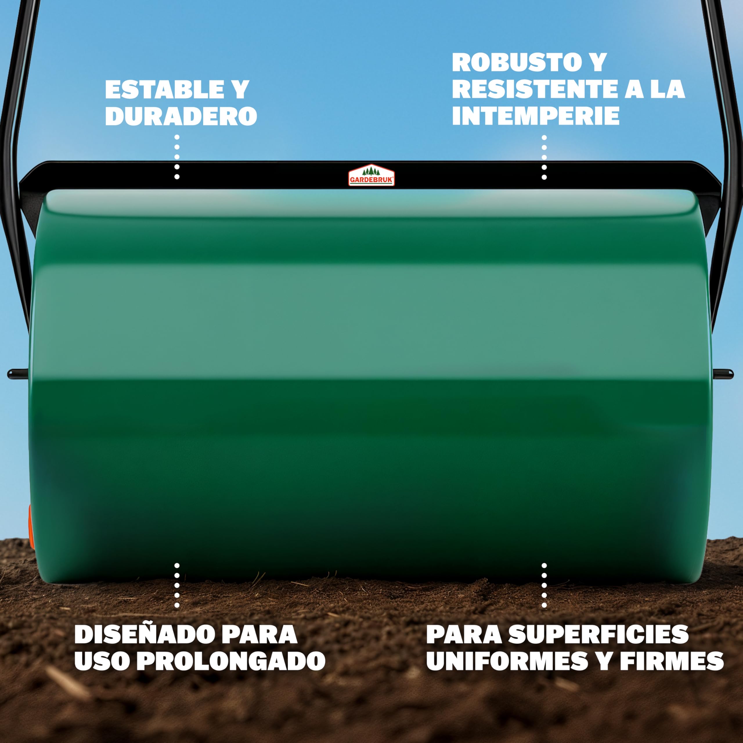 Gardebruk® Rodillo para Césped Grande 60cm, 50L, Aplanador de Tierra, Compactador Manual Huerto, Ergonómico, Alisar Prensar Terrenos, Apisonadora cesped Jardin