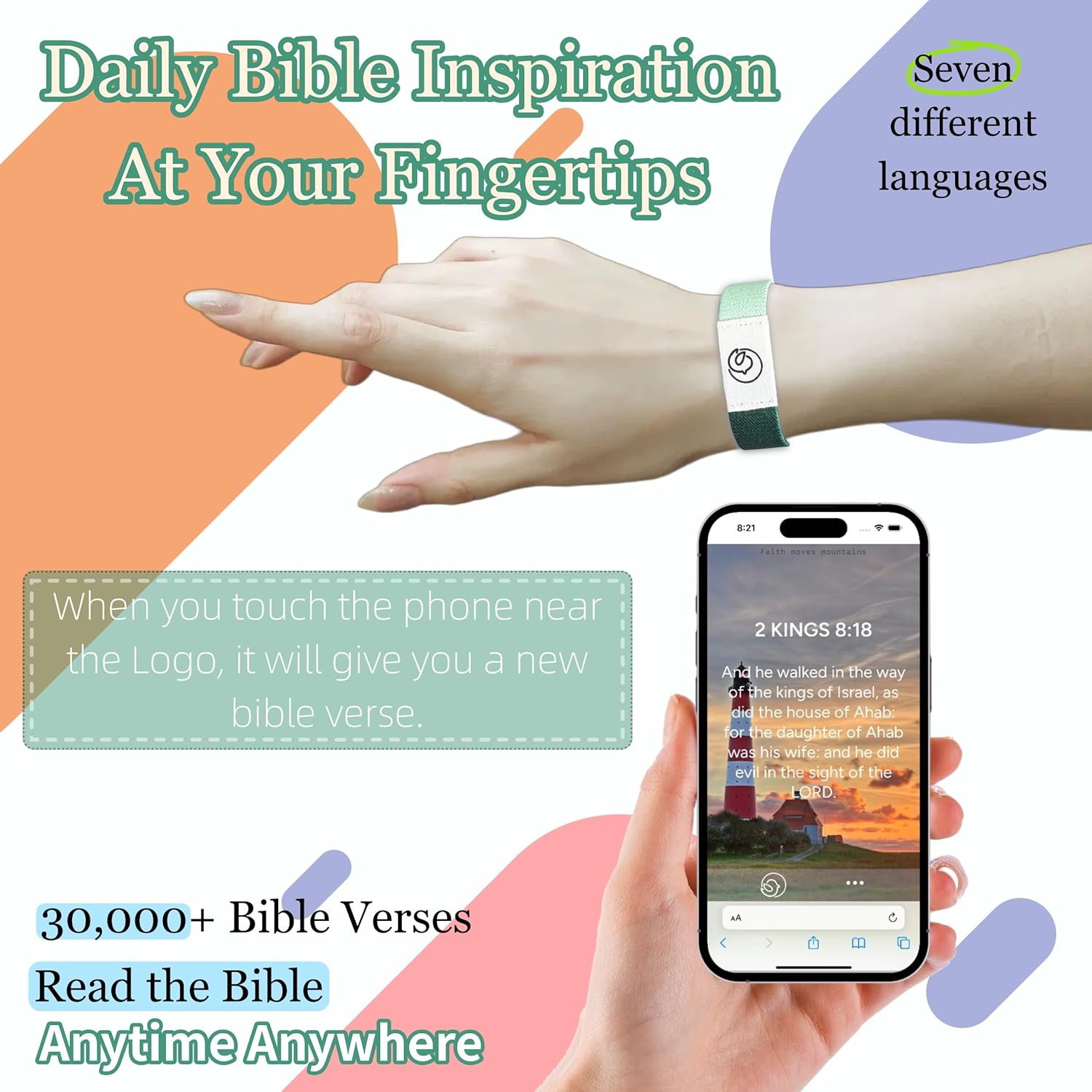 Bible Verse Bracelets, Christian Bracelet With NFC Scripture Bracelets, Inspirational Daily Bible Verse Bracelet, God Jesus Religious Gifts for Women Men Teens - Image 2