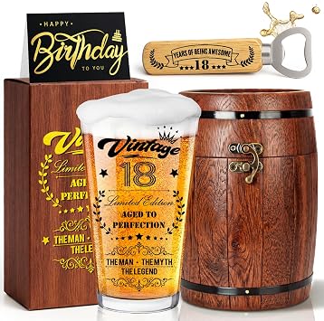 GUGUGO 18th Birthday Gifts for Boys Glass Gift Set Bday Decorations Card