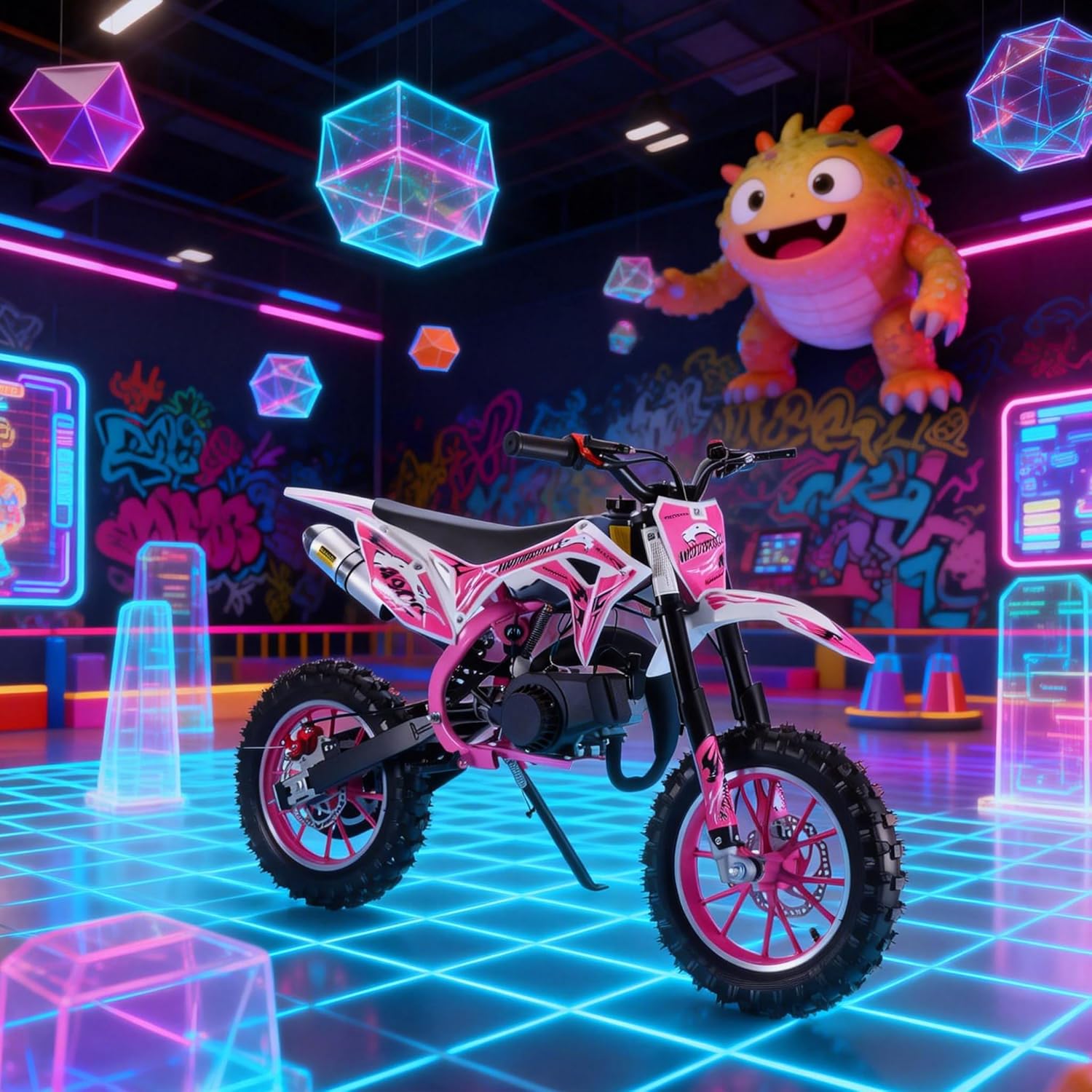 50cc Kids Dirt Bike,Toddler Gas Power Motocross Off Road Mini Motorcycle Vehicles Children Pocket Motorbike with Front Rear Disc Brakes Ideal Birthday for 8-15 Boy Girl Black (Pink)
