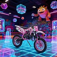 Shulemin 50cc Kids Gas Dirt Bike - 49cc 2-Stroke Off-Road Mini Motocross with Dual Disc Brakes for Ages 8-15, Pink/Black