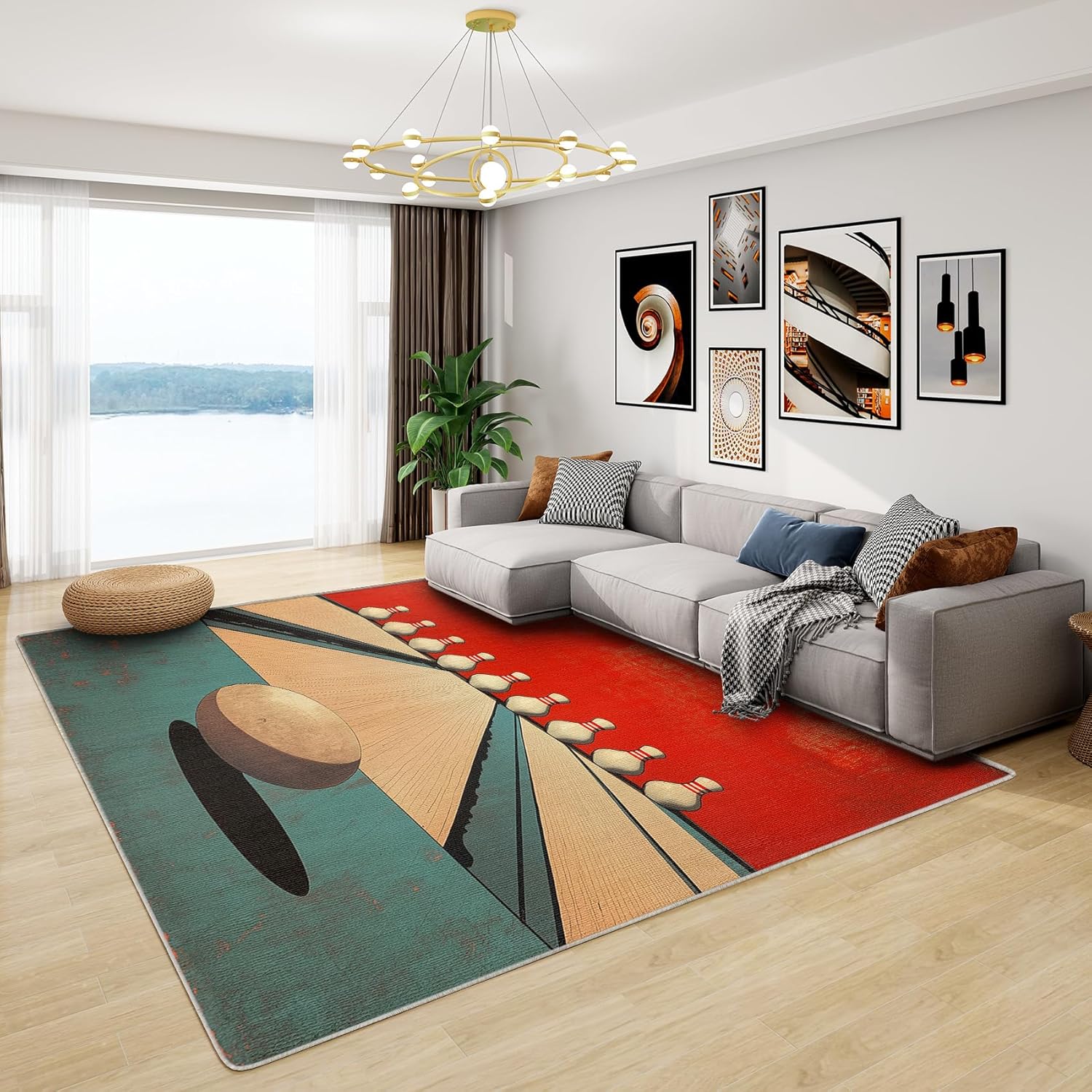 Bowling Ball Rug & Home Decor - Washable Rug 2x3 - Kids Sports Rugs for Entryway - Non Slip Soft Indoor Door Mat - Small Area Rug - Vintage Carpet - Bowling Gifts