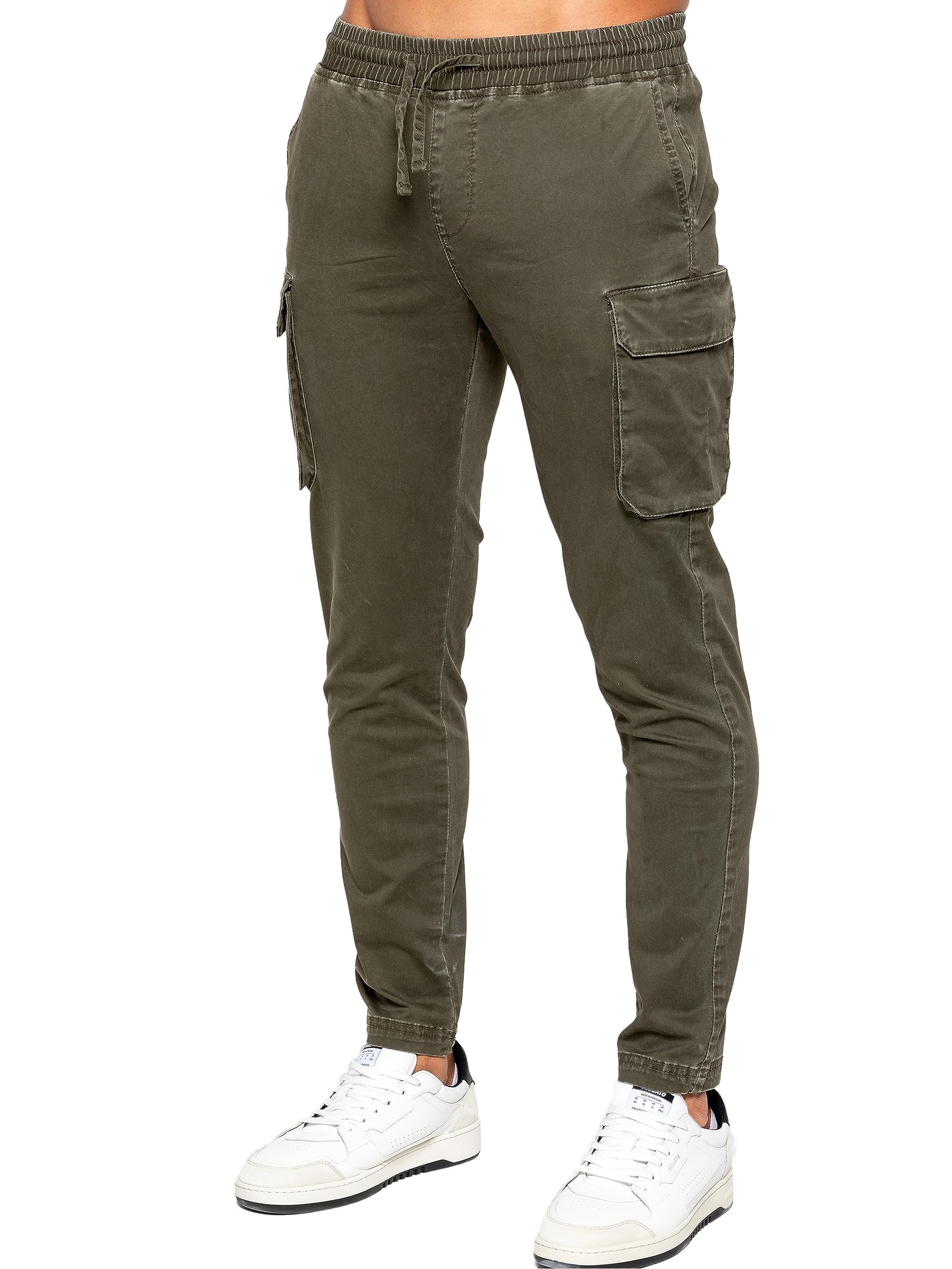 989Zé ENZO Mens Cargo Jeans Elasticated Trousers Casual Cotton Regular Fit Combat Pants EZ612 Trouser Khaki XL