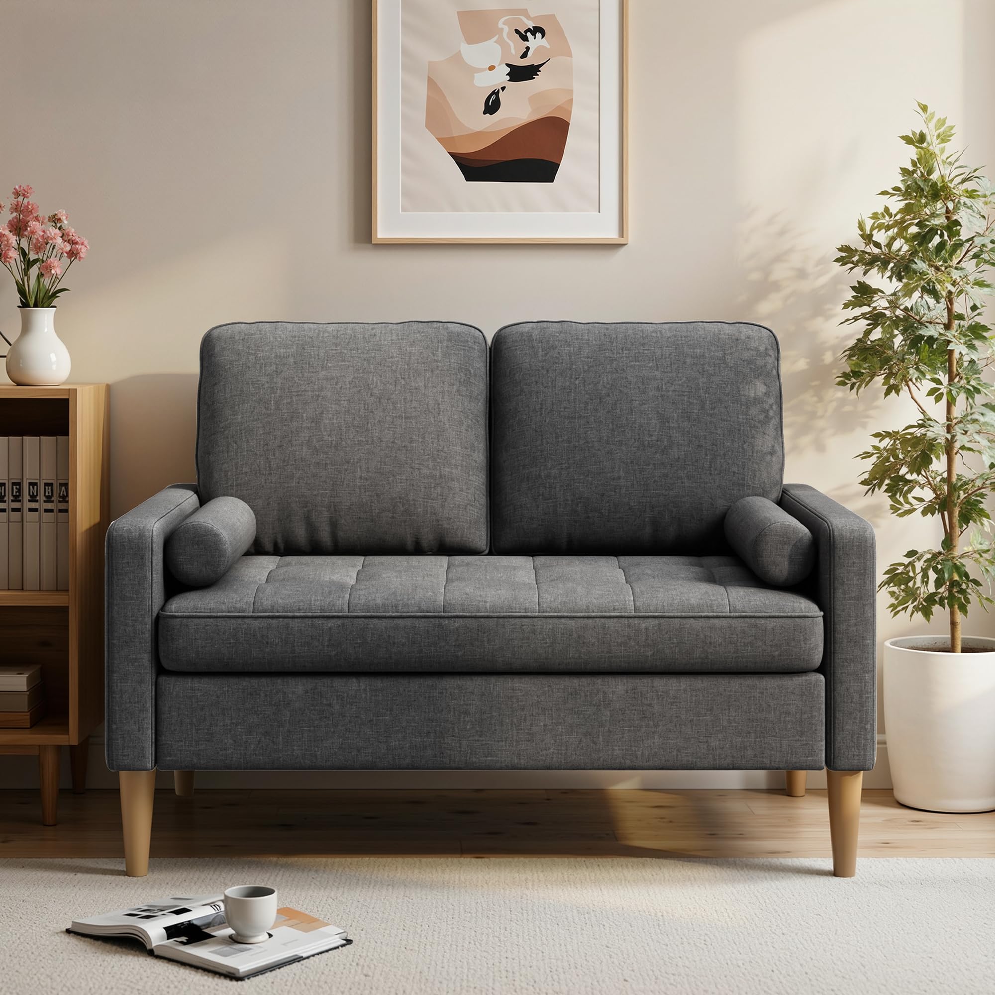 Divano a 2 Posti 121x76x87 cm con Braccioli, Grigio scuro
