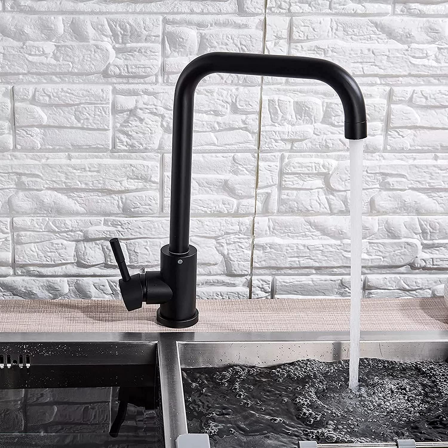 Robinet de cuisine en laiton noir mat avec bec rotatif à 360 degrés