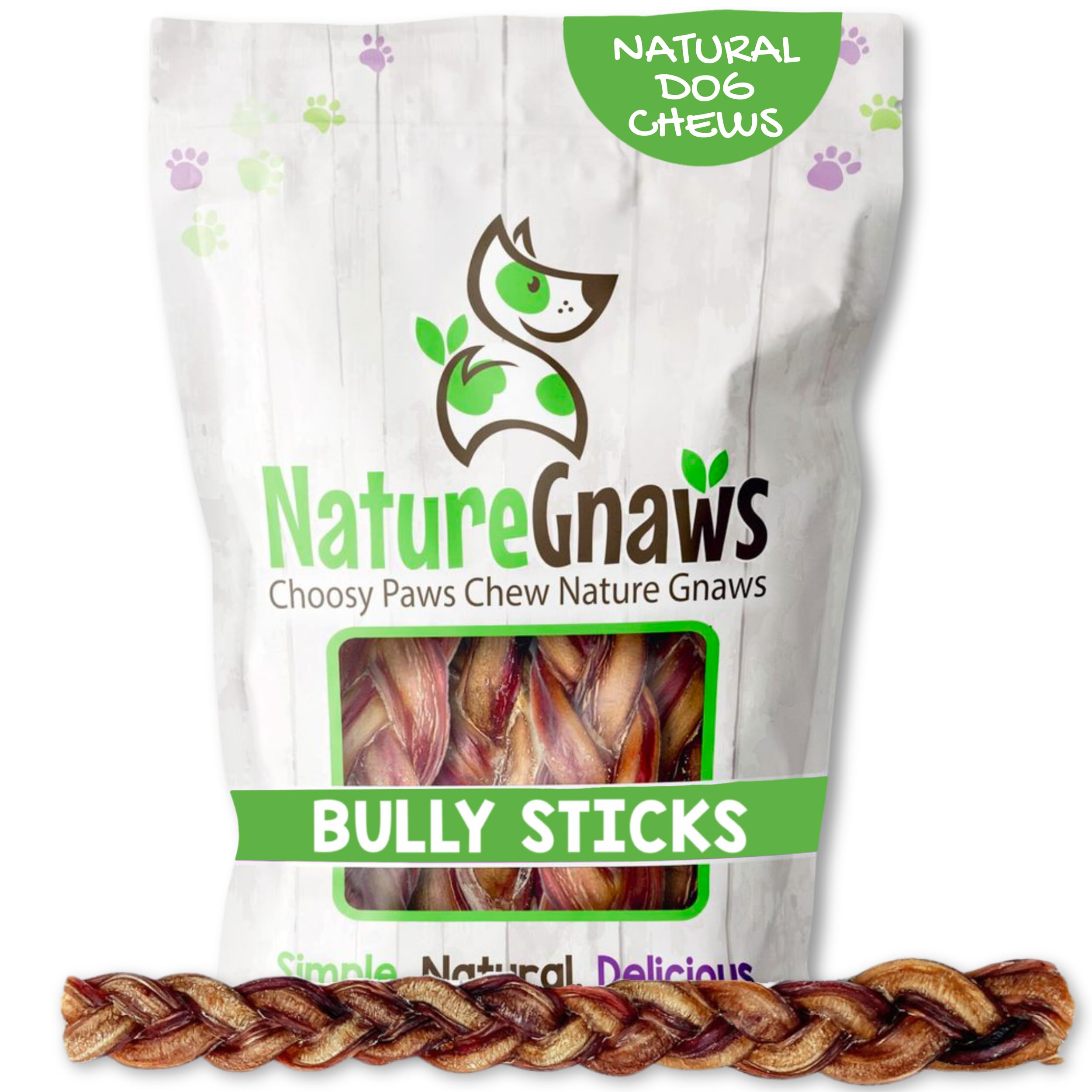 Nature Gnaws - Braided Bully Sticks for Dogs - Premium Natural Beef Dental Bones - Long Lasting Dog Chew Treats for Aggressive Chewers - Rawhide Free - 12 Inches