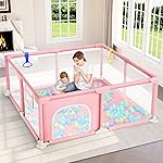 Dripex Baby Playpen, 5252 Inch Small Playpen for Babies, Enhanced Safety Baby Play Yard for Indoor & Outdoor, Infant Play Pen with Soft Breathable Visible Mesh, Anti-Fall Design & Easy Setup, Pink