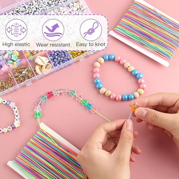 80 m Bracelet String, 2 Pcs 1 mm x 40 m Elastic for Bracelet Making, Rainbow Elastic Cord, Colorful Elastic String for Bracelets Making, Necklaces, Beading, Clay Beads, Jewelry, Sewing and Crafts