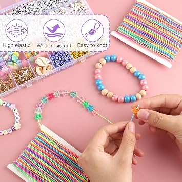 80 m Bracelet String, 2 Pcs 1 mm x 40 m Elastic for Bracelet Making, Rainbow Elastic Cord, Colorful Elastic String for Bracelets Making, Necklaces, Beading, Clay Beads, Jewelry, Sewing and Crafts