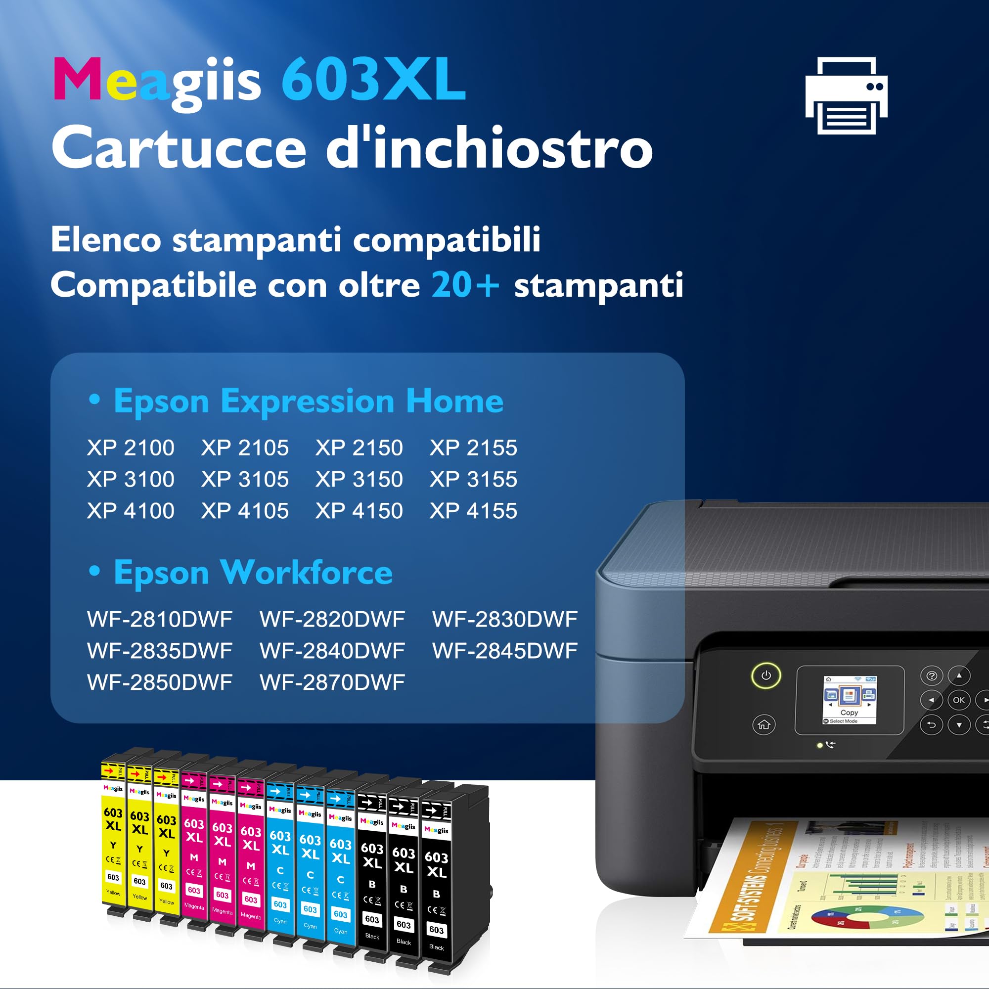 Meagiis 603XL Cartucce d'inchiostro Sostituzione per cartucce Epson 603 XL per Expression Home XP-2100 WF 2810 WF 2830 XP-3100 XP-4100 XP-2105 XP-2150 XP-3105 WF-2820 (3Nero 3Ciano 3Magenta 3Giallo)