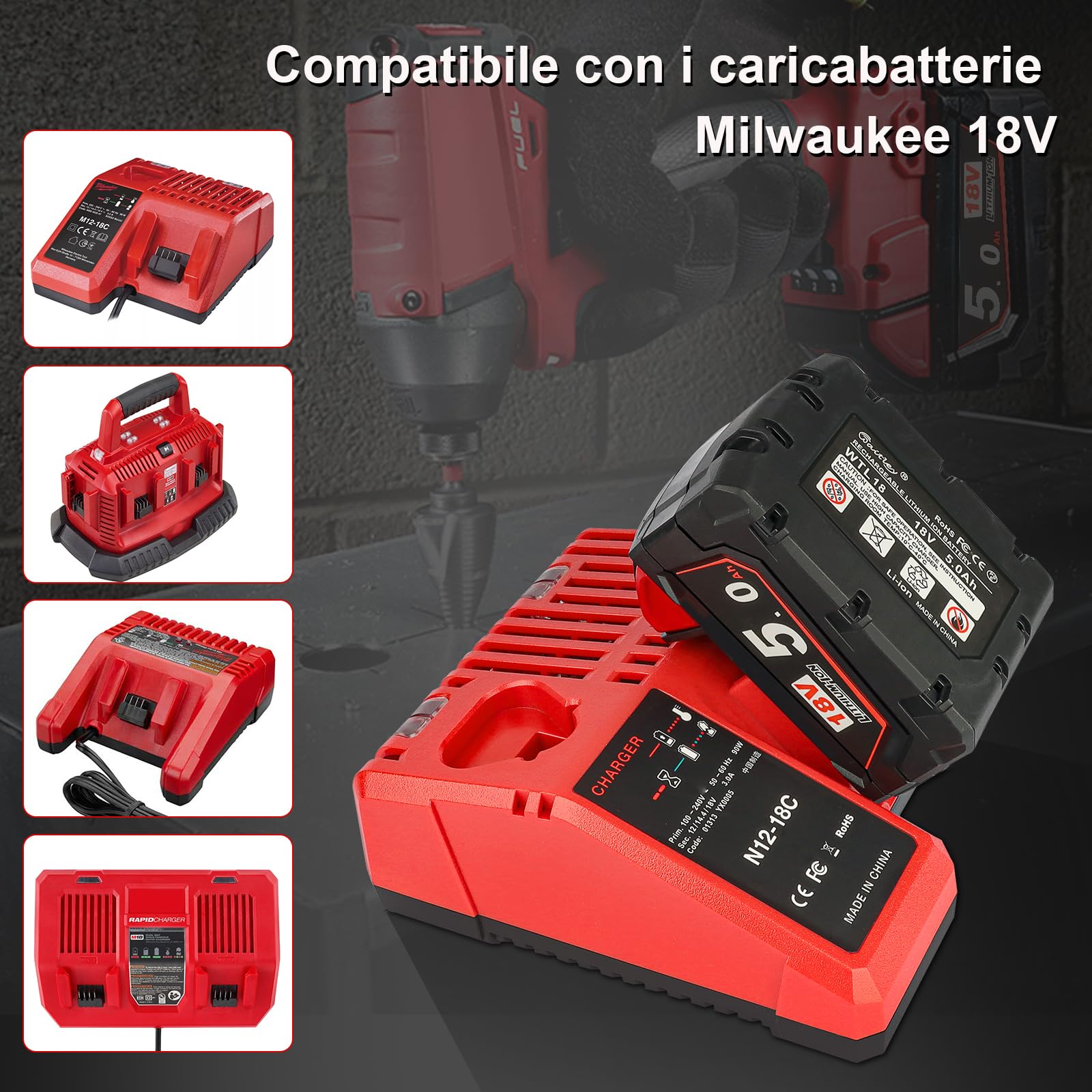 2X Waitley M18B5 Batteria Compatibile con Milwaukee 18V 48-11-1860/48-11-1850/48-11-1840/48-11-1828/48-11-1820/48-11-1815