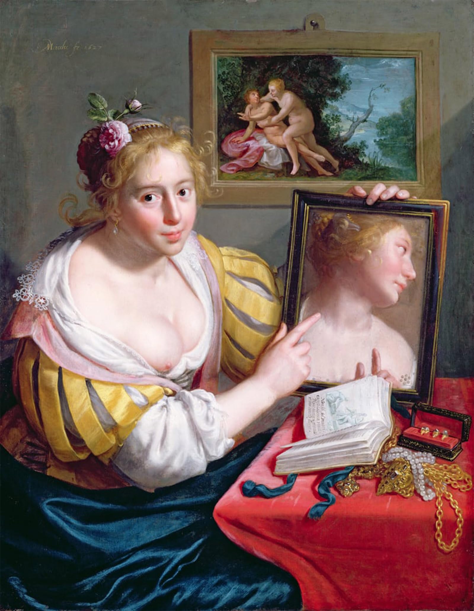 ARTXLXXBN Famous Art Print Poster Vintage Wall Art Girl with a Mirror an Allegory of Profane Love by Paulus Moreelse Canvas Art Poster for Home Decor 60x90cm