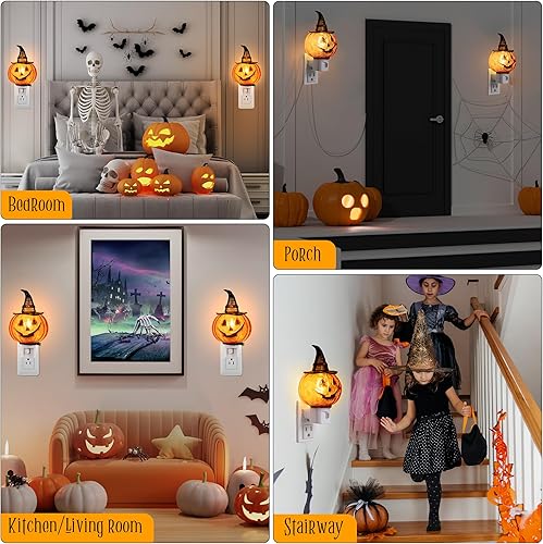 Miniatura 3 de Meonum Luz nocturna de calabaza de Halloween enchufable a la pared, luz de temporada de calabaza naranja brillante alimentada por bombilla LED C7