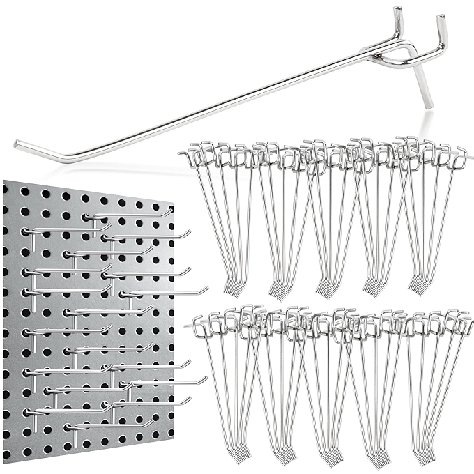 MAQIHAN 50个重型金属挂钩适用于1/4''板，车库整理挂钩