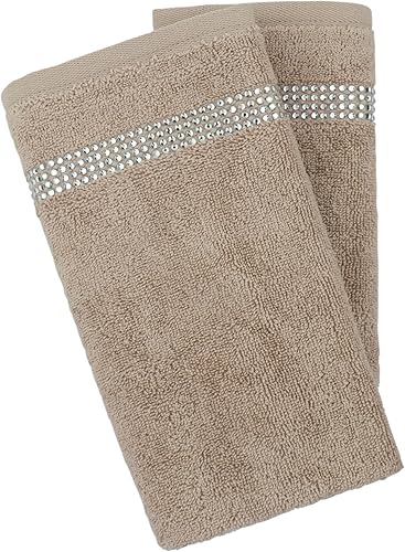 Sparkles Home Juego de 2 toallas de rayas con punta de dedo, 100% algodón turco, diamantes de imitación de cristal, 13 pulgadas, lavable a máquina,