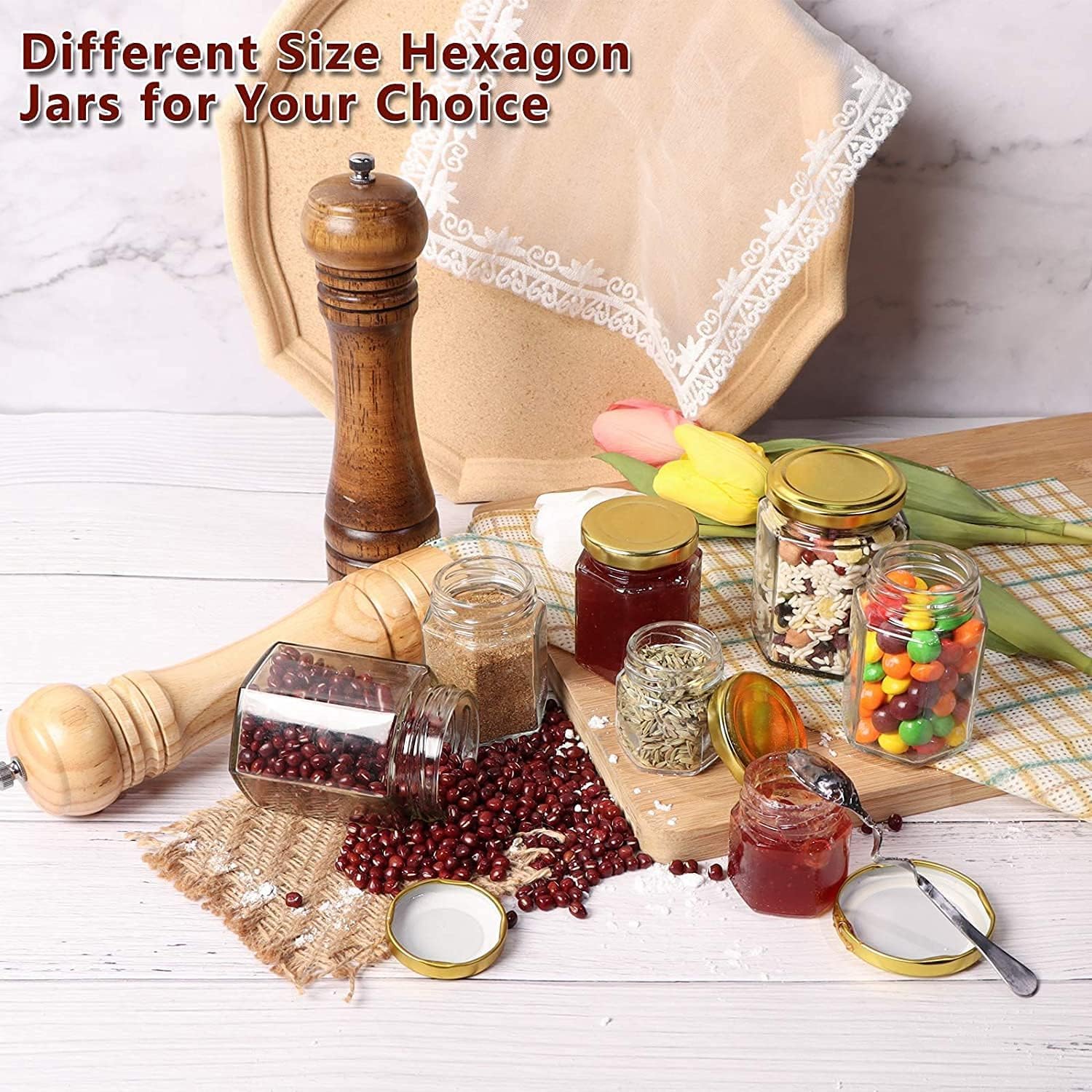 50 Stück Kleine Honiggläser 45ml, Mini Leer Marmeladengläser mit Deckel Honigglas mit Honiglöffel, Bienen Anhänger, Dankeskarten, Jutes Ideal as Gastgeschenke für Hochzeit Babyshower