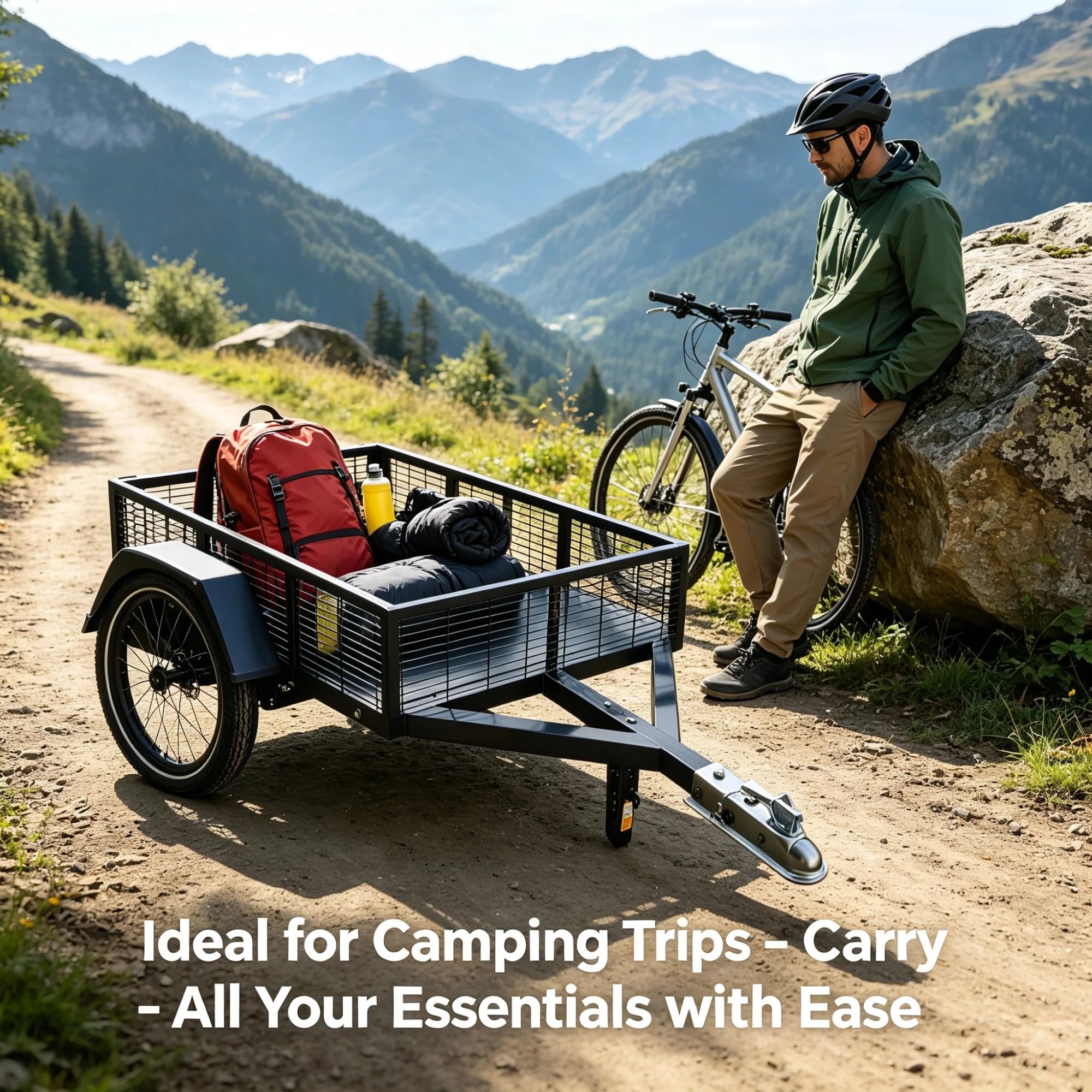 Remolque Carga para E-Bici, Carro de Acero Plegable Pesado | Capacidad 110 lb, Enganche Universal para E-Bicis – Ideal para Viajes Diarios, Compras y Transporte Urbano