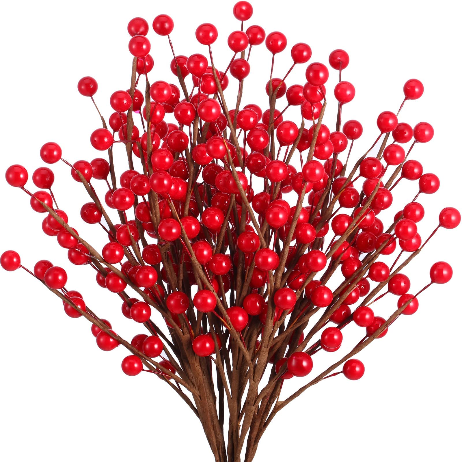 20 Pièces Baies Rouges Artificielles de Noël Fleurs Artificielles à Tige de Brindille Bouquet de Fausses Baies d'hiver pour Décorations d'arbre de Noël et Bricolage