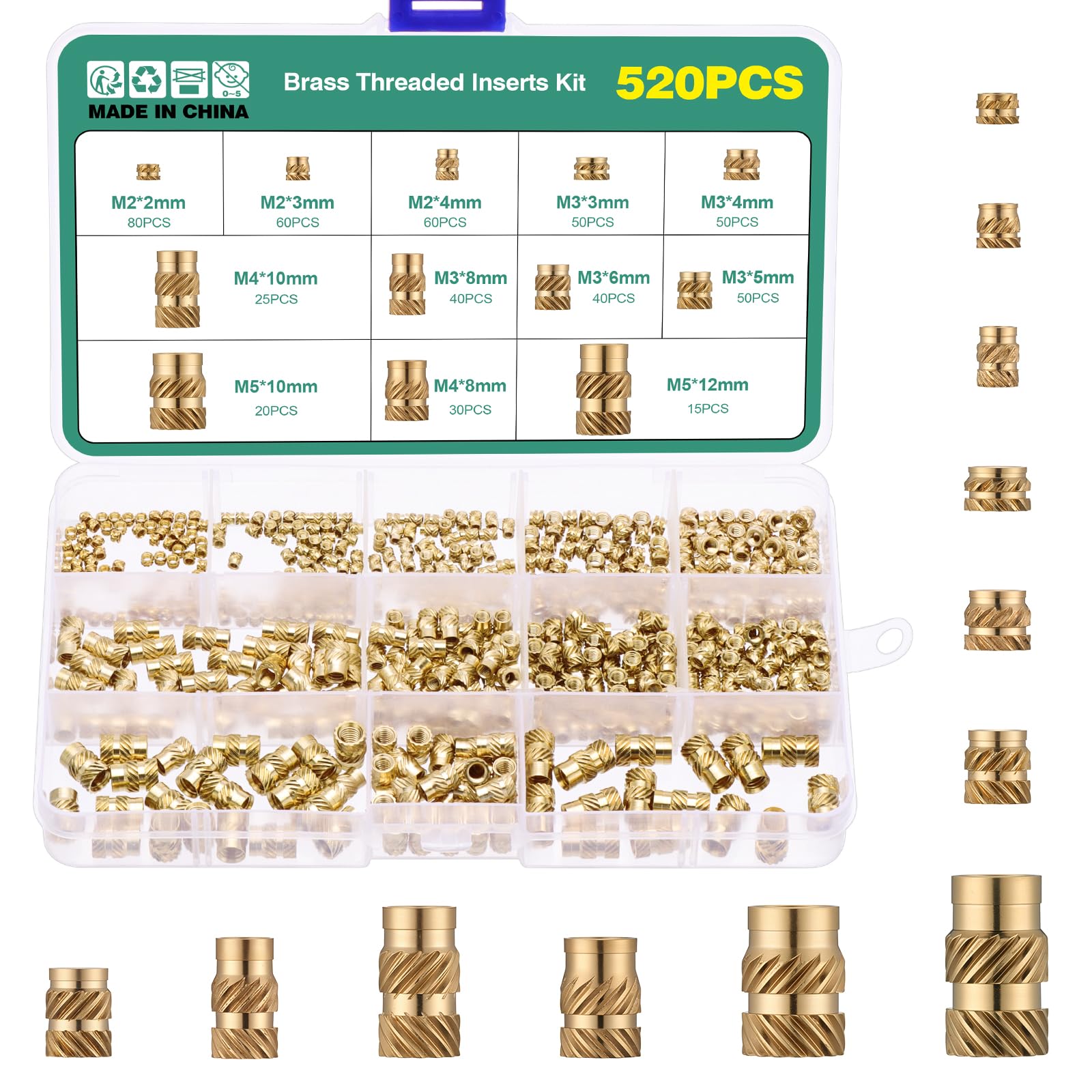 Faankiton 520PCS Heat Set Inserts for 3D Printing, Brass Threaded Inserts