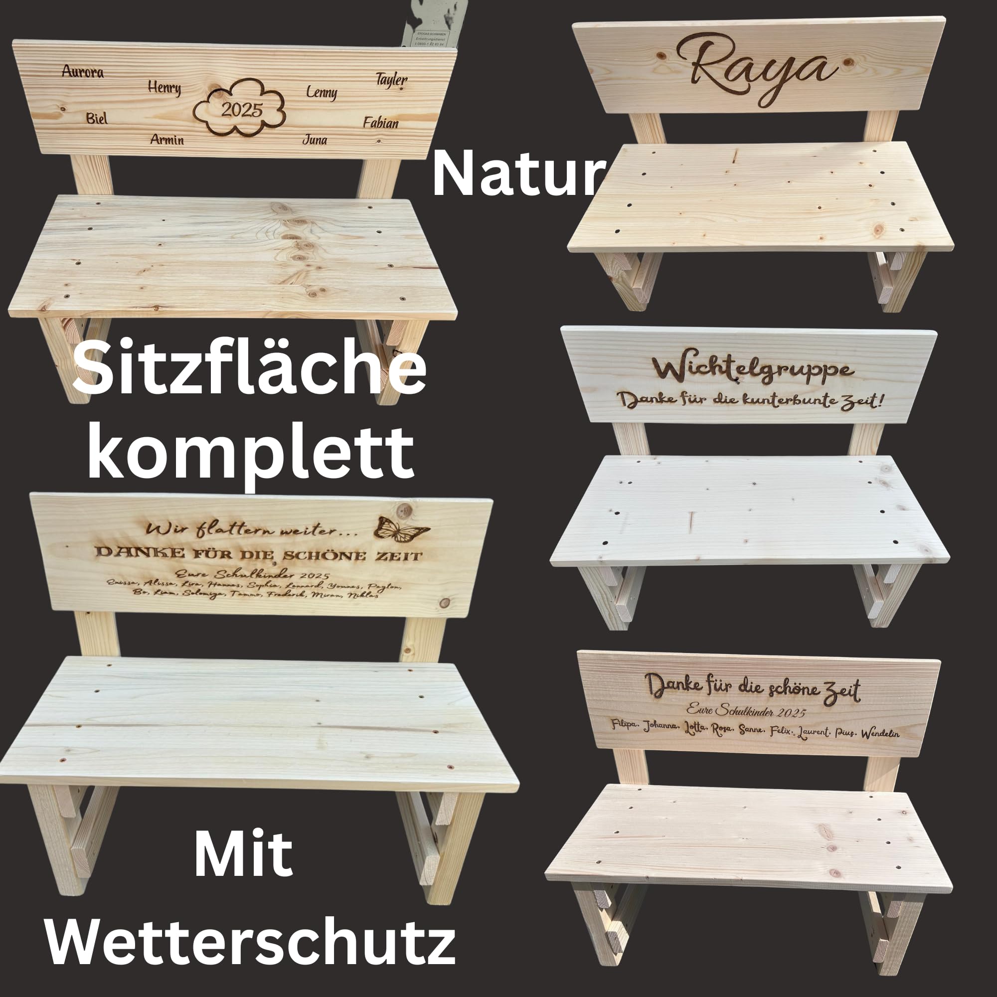 Generisch Personalisierte Kinder Dekobank aus Holz mit Gravur – Namens Dekobank für Kinderzimmer – Abschiedsgeschenk Kindergarten/Lehrer/Erzieher – Handgefertigt