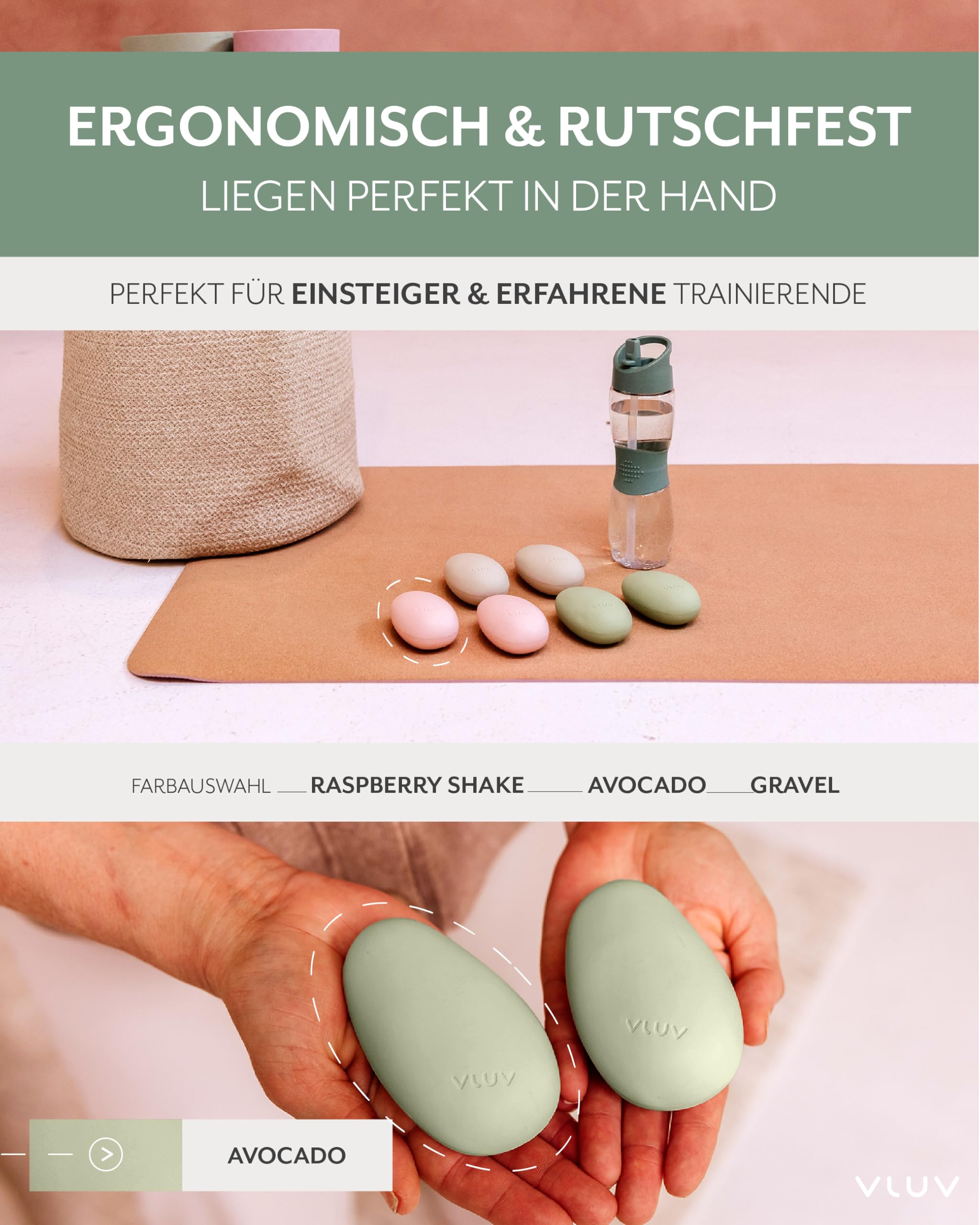 VLUV LIVT Toning Gewichte 750g, Kurzhanteln 2er Set, Avocado | Ergonomische Handgewichte, rutschfeste Silikonoberfläche, Hanteln Frauen und Männer, Fitness Gewichte für Training Pilates
