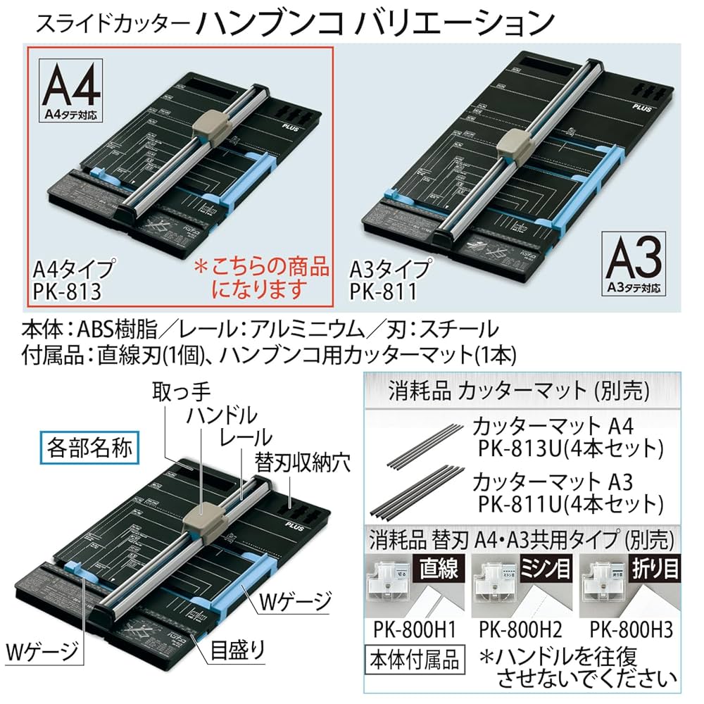 Amazon | プラス 裁断機 ペーパーカッター ハンブンコ A4 20枚