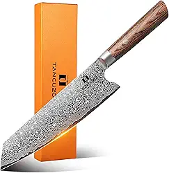 Tancuzo Faca De Chef Kiritsuke 9' - Cozinha Japonesa Damasco Com Aço Inoxidável Alto Carbono 9Cr18Mov E Cabo Madeira Pakka, Profissional Sushi Forjada À Mão Caixa Presente Premium
