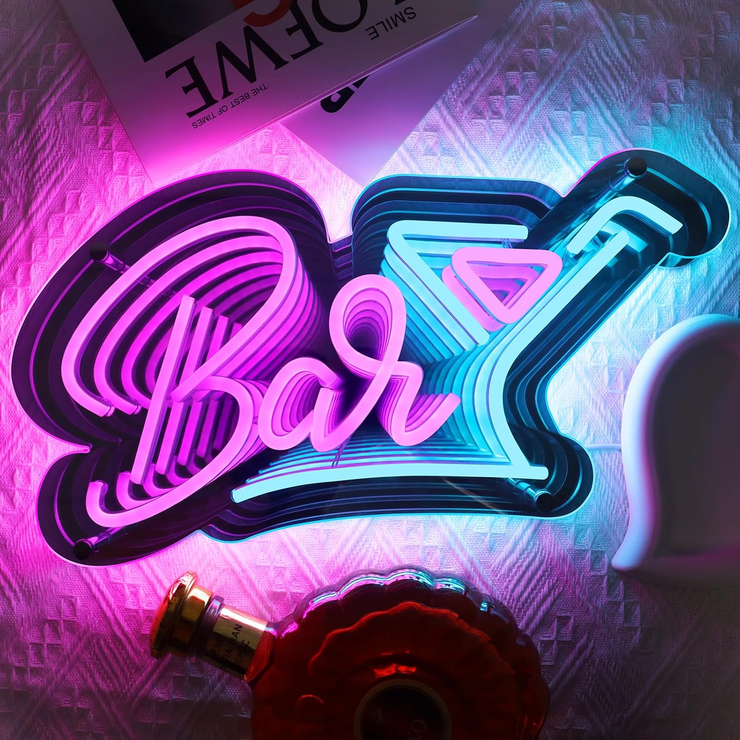 LED Bar Neon Signs, 15''x 9.3'' Dimmable Bar Signs for Business, 3D Infinity Mirrored Tunnel Light Up Signs USB Powered, LED Bar Sign for Man Cave Pub Cocktails Party