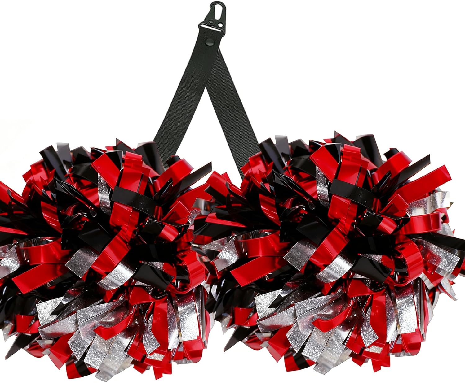 Cheerleading Pom Poms 6inch with Holder, Metallic Red Black Silver Cheer Pom Poms for Girls, Fun School Team Sports Dance Cheering Party Supplies for Adults Kids
