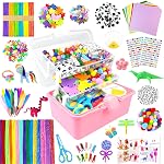 Arts and Crafts Supplies for Kids Crafts Kit with Pipe Cleaners DIY Crafts for Kids Art School Supplies Materials All in Crafting Box Craft Supply Set Gifts for Kid Girls Boys Age 4-8, 8-12