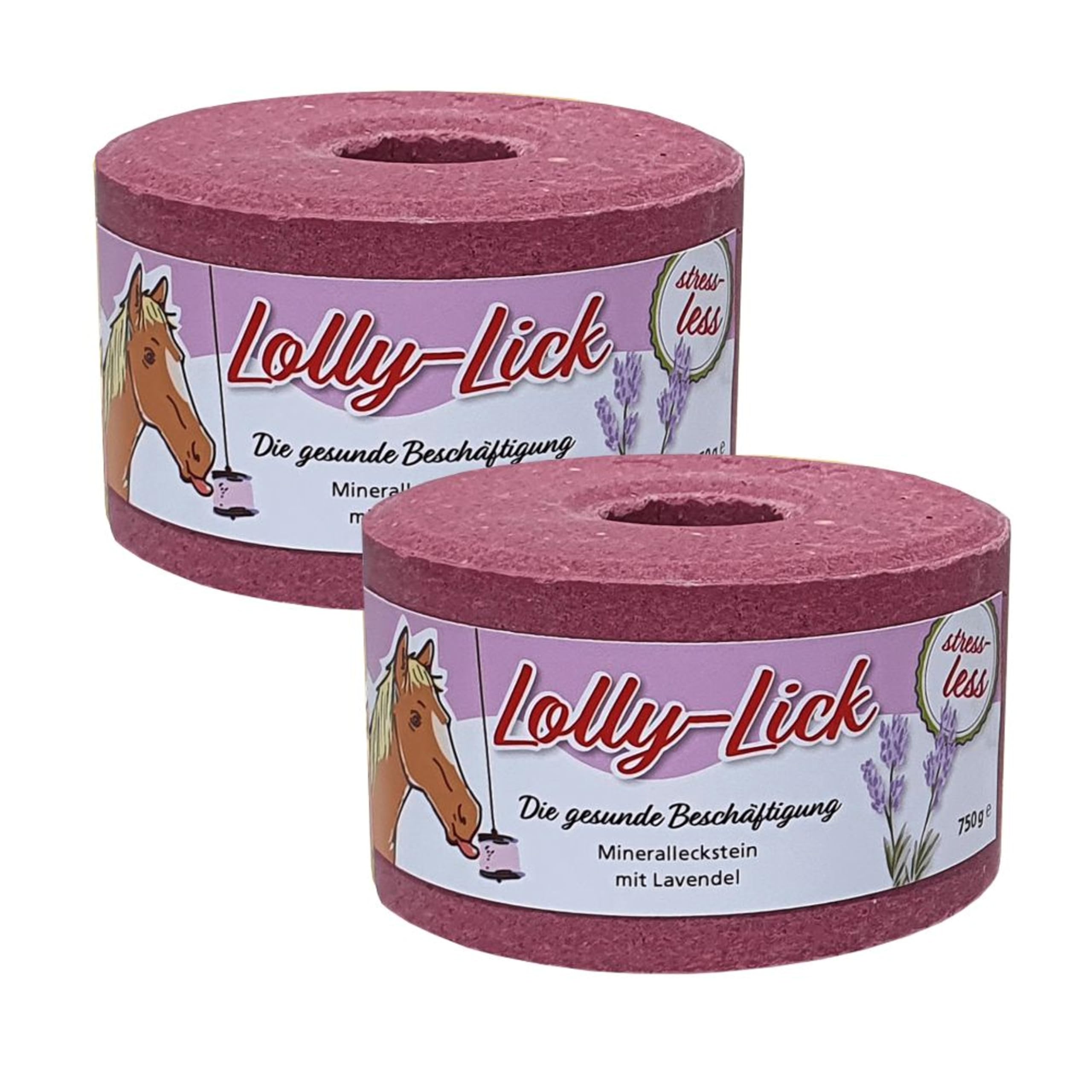 Salt Licks for Horses – Lolly-Lick 2-piece Set 2x750g Lavender– Sugar-Free, Grain-Free, Natural Sea Salt & Minerals – With Hanging Rope – Fits LIKIT Holders – Anti-Boredom Horse Treat
