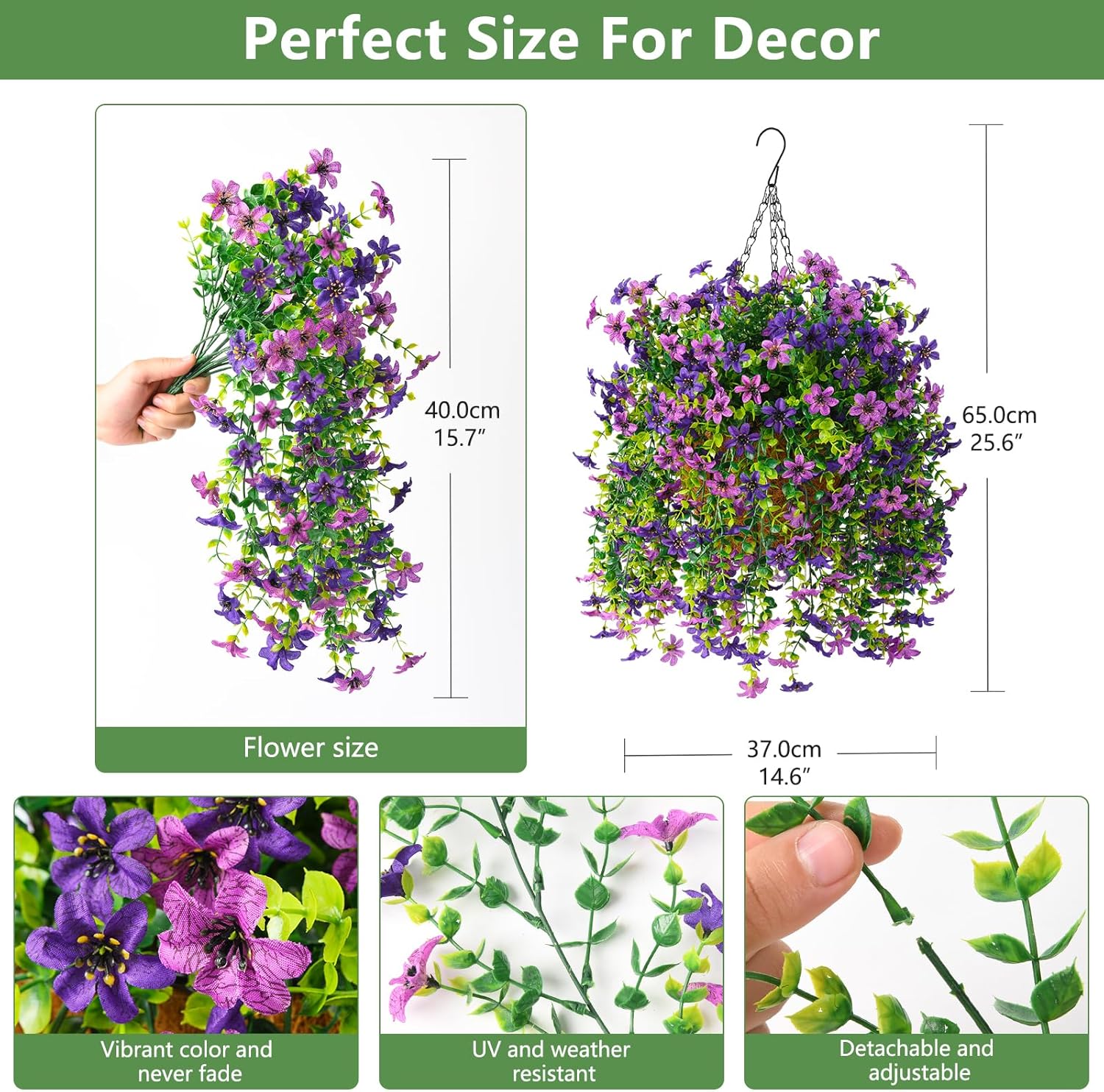 INQCMY Artificial Faux Hanging Flowers Plants Basket for Outdoor Outside Spring Summer Decoration,UV Resistant Fake Silk Daisy in Planter Resistant Look Real for Home Porch Balcony Patio Yard Decor