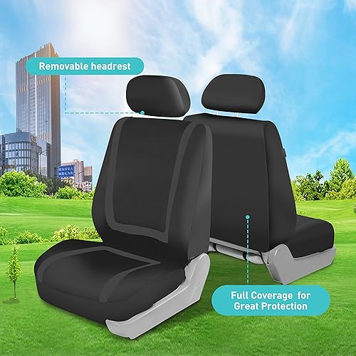 Miniatura 5 de FH Group - Juego completo de fundas de asiento de automóvil, de tela negra, ajuste universal, de asiento delantero de respaldo bajo y de asiento
