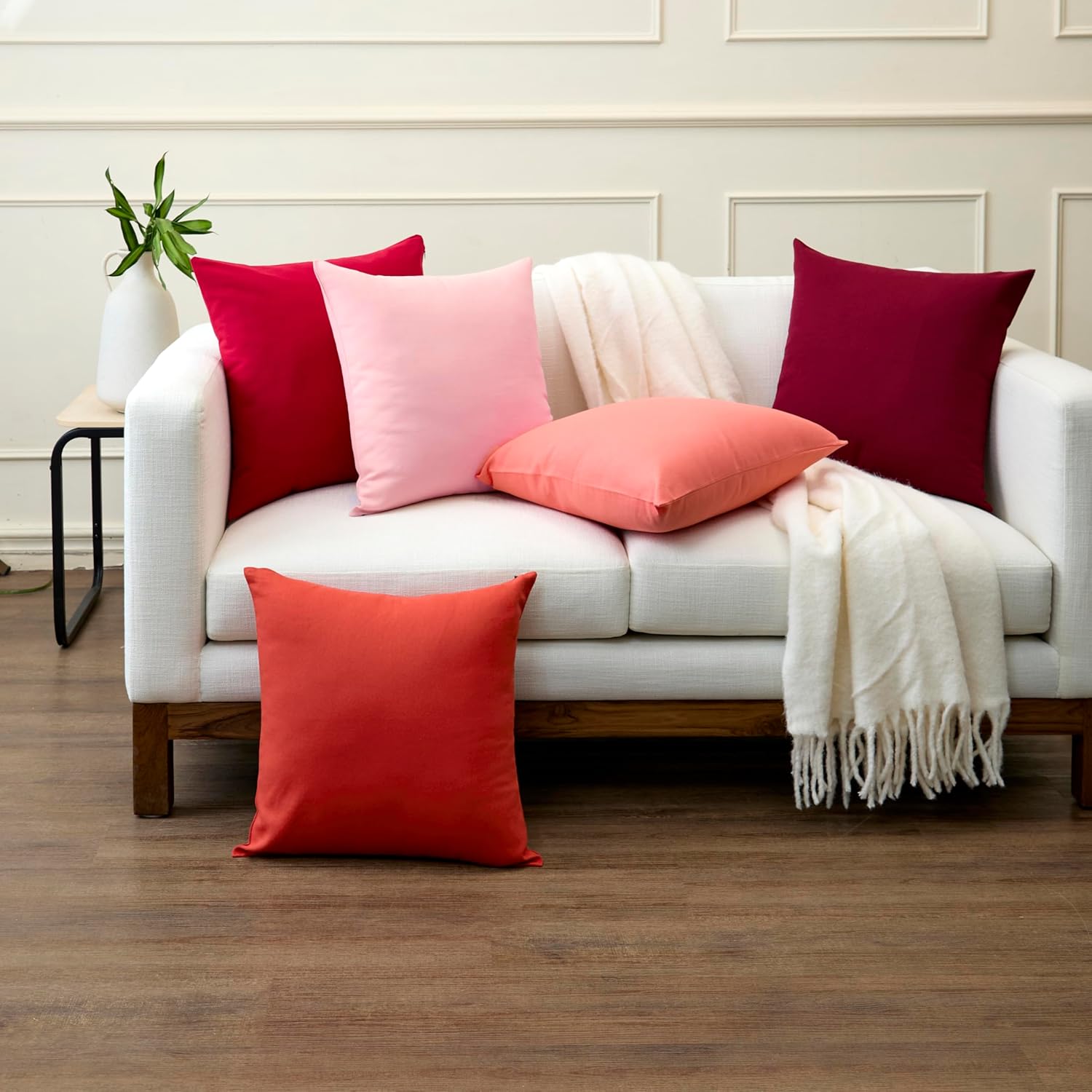 Encasa XO Throw Pillow Covers 18x18 in Set of 2 Light Pink | No Inserts | Cotton Pillow Covers for Living Room, Bed, Sofa, Couch | Decorative Cushion Covers with Improved Zipper 18" x 18" (Pack of 2) Light Pink