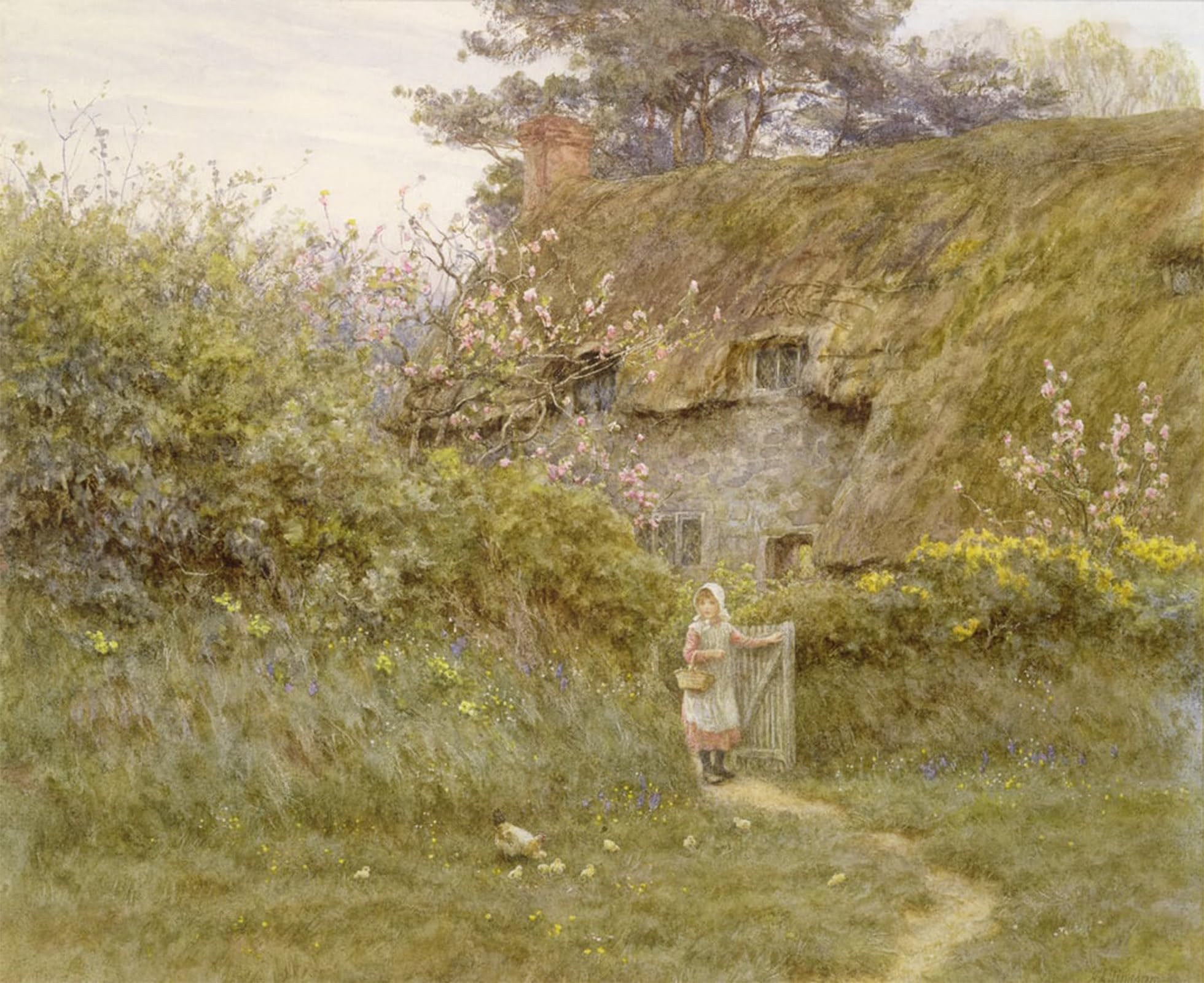 ARTXLXXBN Famous Prints Artwork Pictures Poster Painting Art Springtime by Helen Allingham Artwork Landscape Pictures for Home Decor 60x90cm