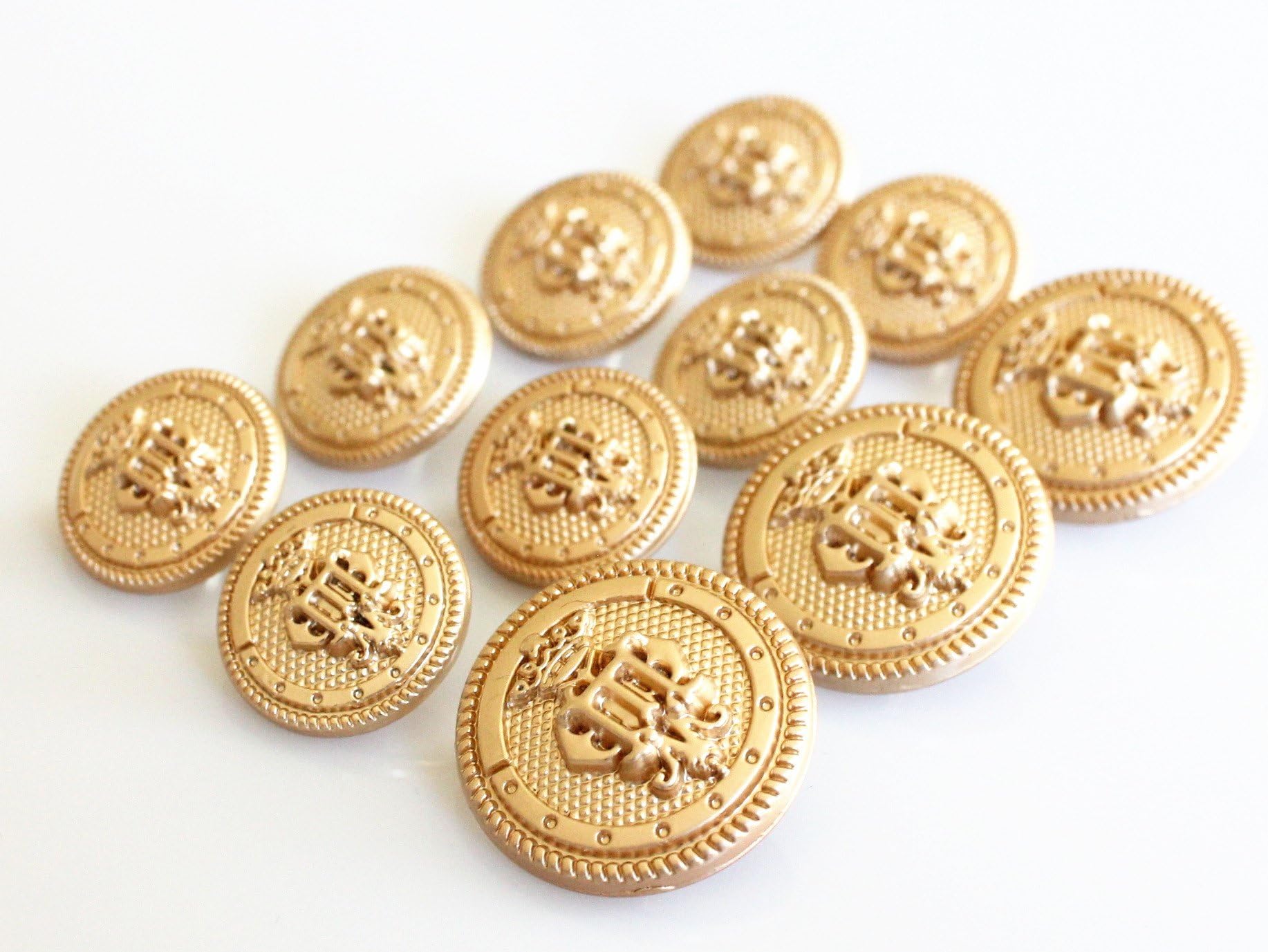 11 Pieces Gold Metal Blazer & Suits Button Set - Shallow Relief Surface King's Crown - for Blazer, Suits, Sport Coat, Uniform, Jacket