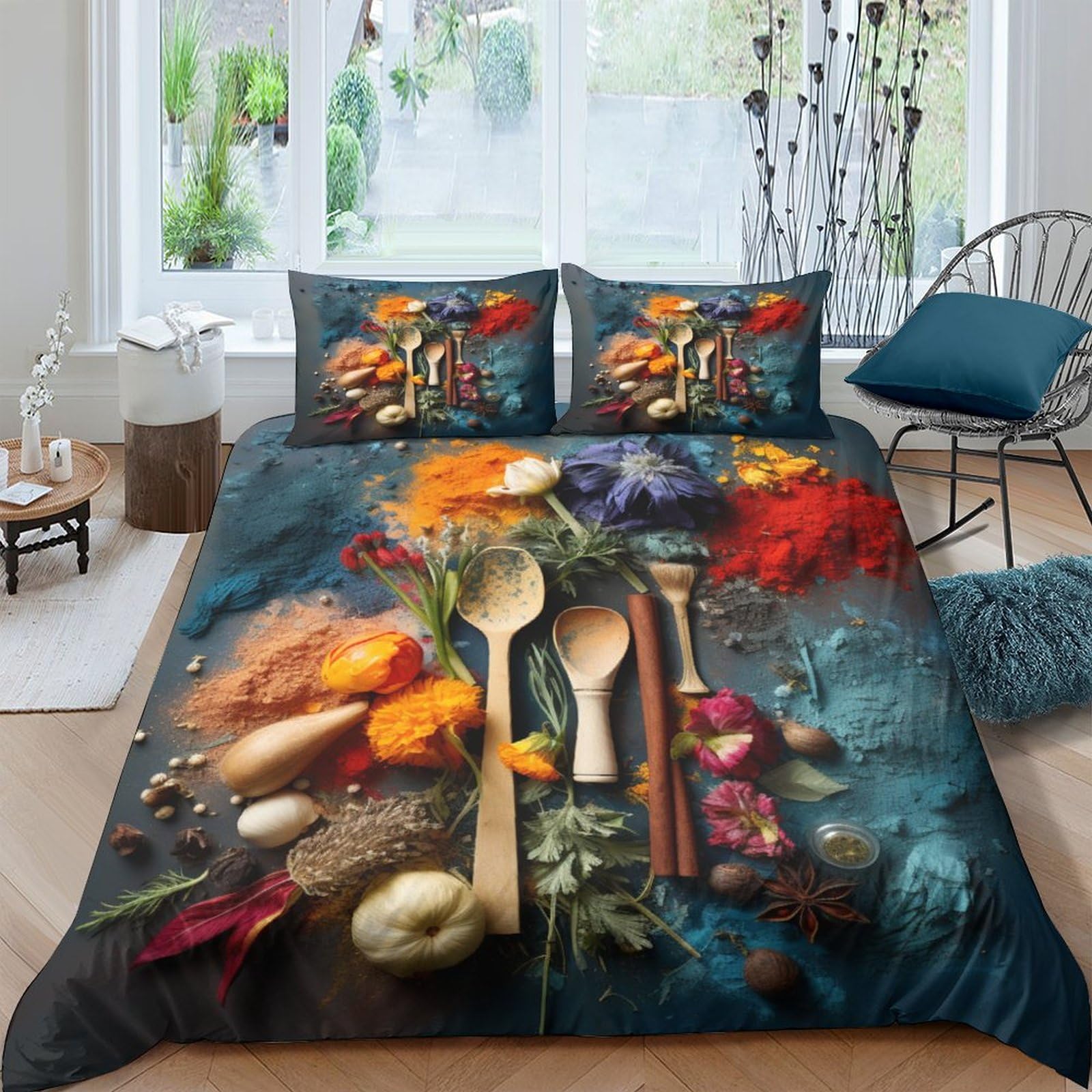 Housse de couette 220x240cm ustensiles de cuisine 3D en microfibre avec taies