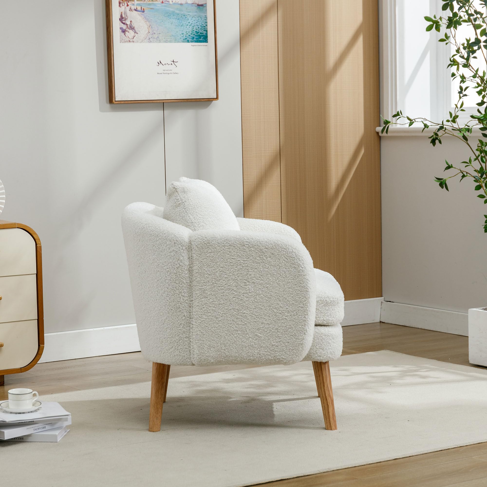 Poltrona soggiorno, Poltrona Teddy, Poltrona relax, Poltrona per le orecchie, Sedia per il tempo libero, gambe in legno massello beige