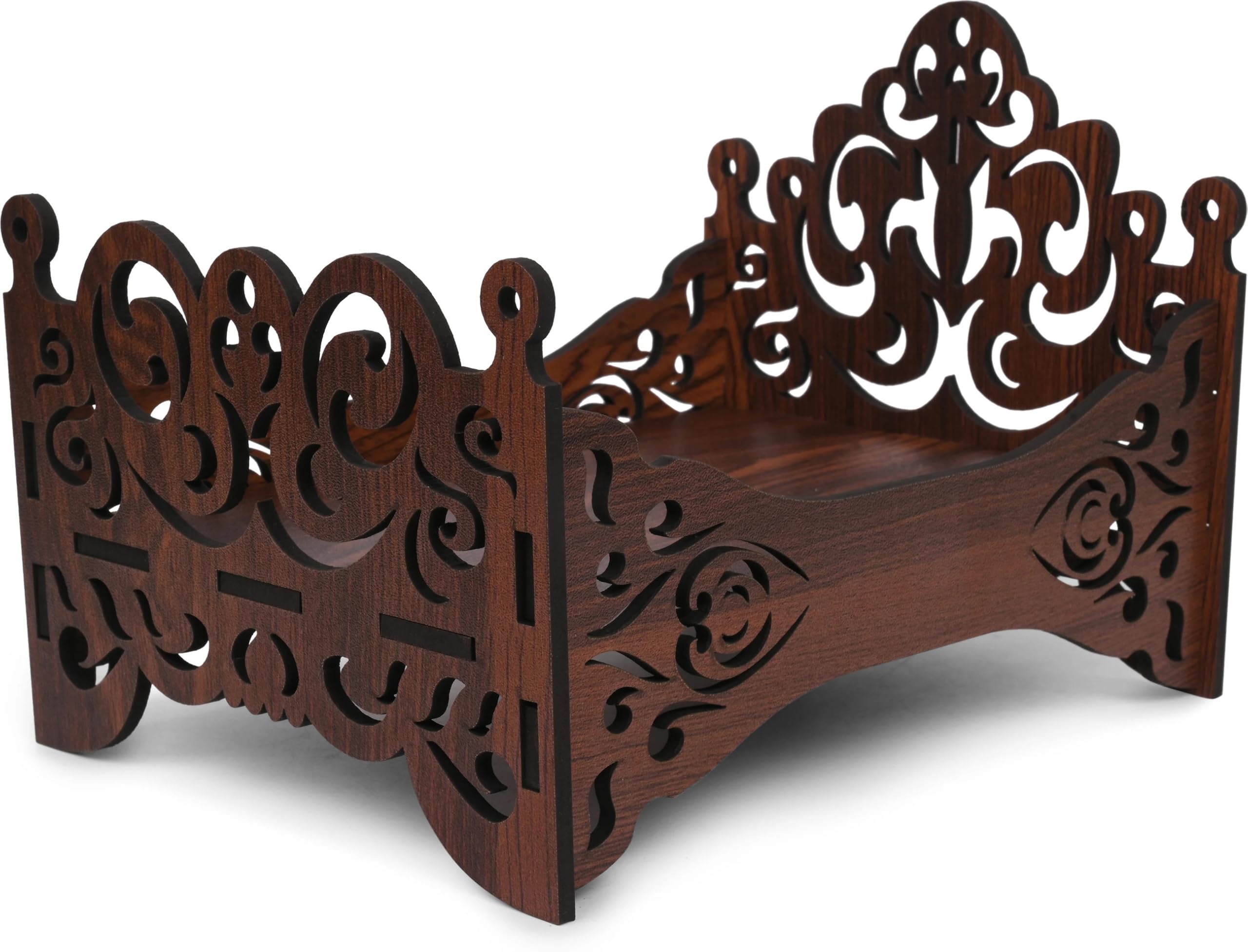 GOJEEVA KRAFT Premium Engineered Wooden Carved Pattern Designer Bed for Lord Kanha Ji, Puja Room, Home Temple, Krishna Janmotsav, God Idol (Brown) (Pack of 1)-image-42