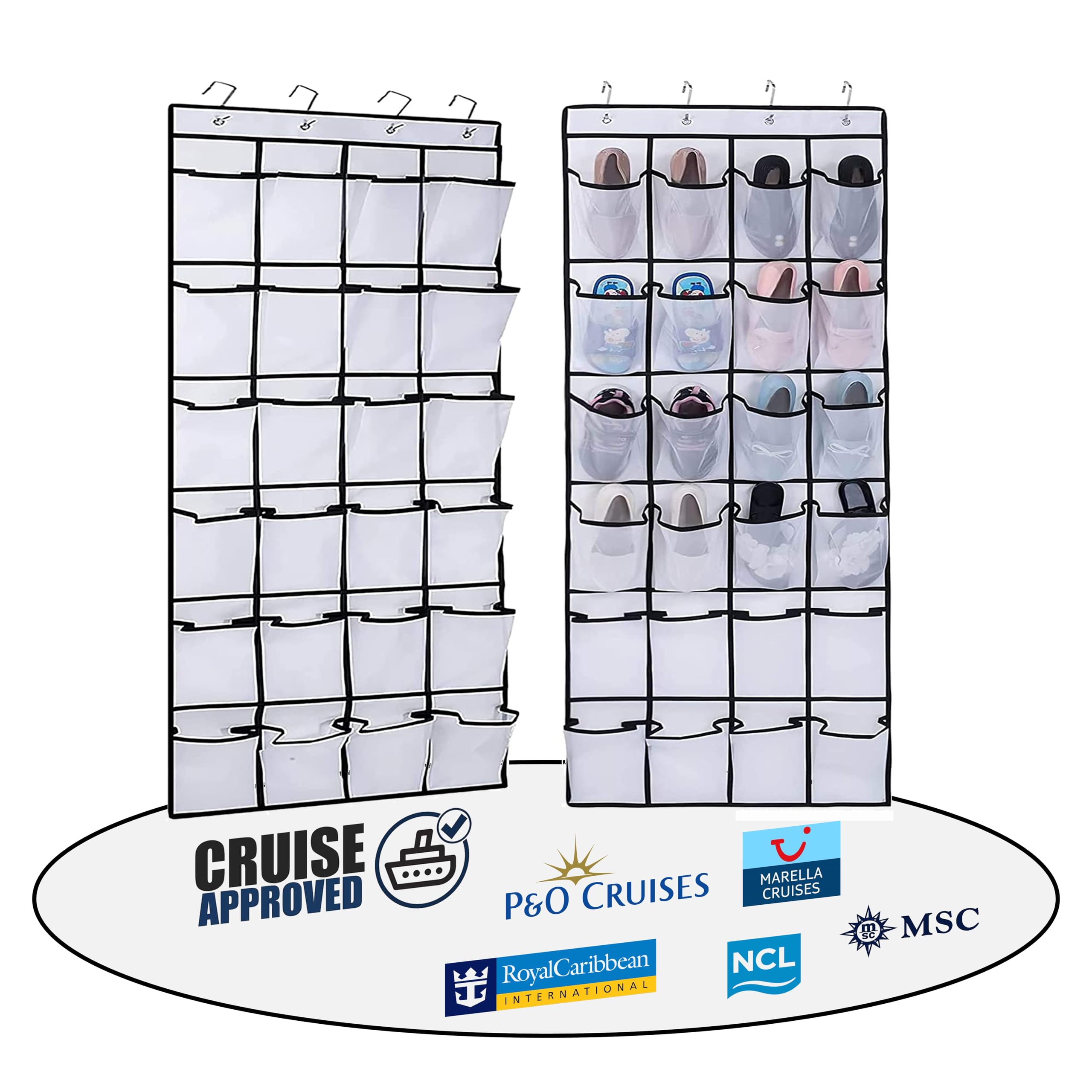 Anchors Up Untreated Cruise Cabin Over Door Organiser For Shoes, Toiletries And Travel Accessories – 24 Pockets – Tested On All Major Cruise Lines Such As P&O, Marella, Msc, Royal And More – Cruise Essentials By Anchorsup