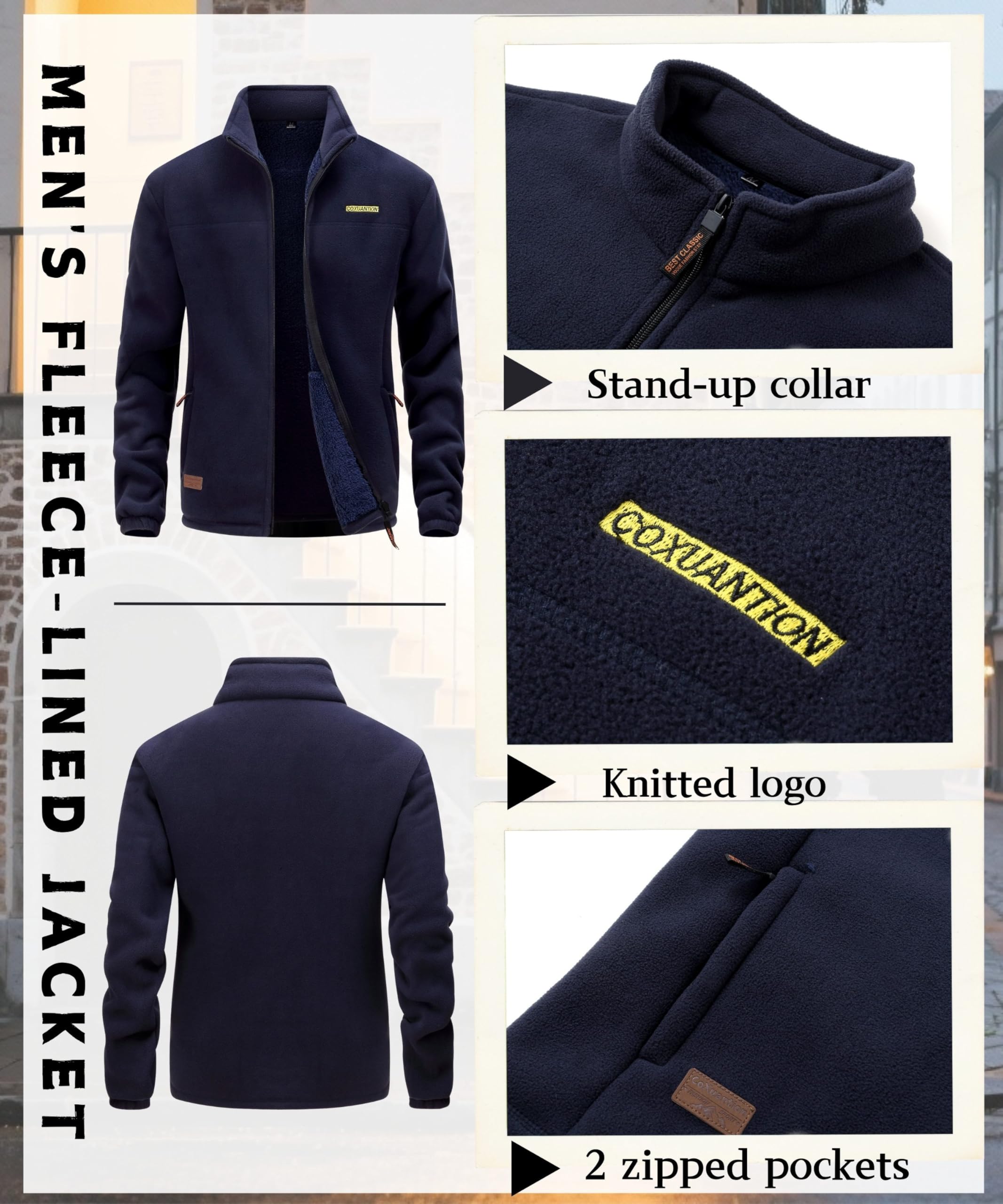 Giacca in Pile invernale Uomo con Cerniera Stand-up Collare Giacche All'aperto Caldo Casual Sport Giacca Con Multitasche Escursionismo Cappotto maniche lunghe